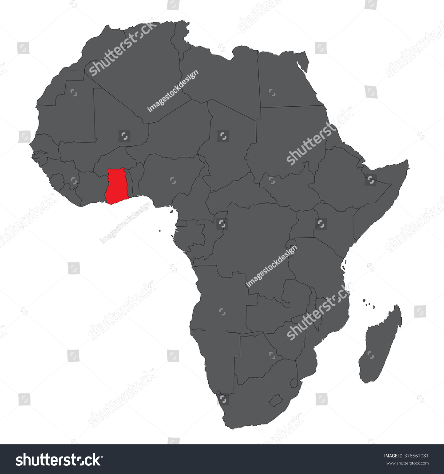 Map Africa On Gray Red Ghana Stock Vector (Royalty Free) 376561081 ...