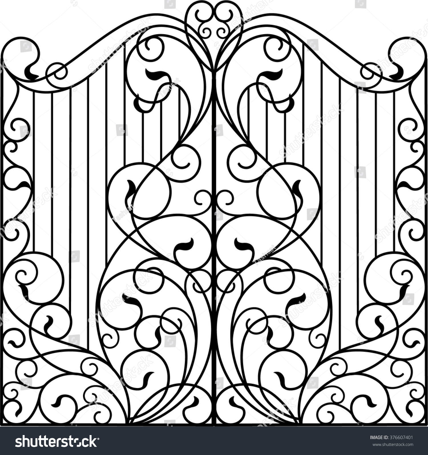 Wrought Iron Gate Door Fence Stock Vector (Royalty Free) 376607401 ...