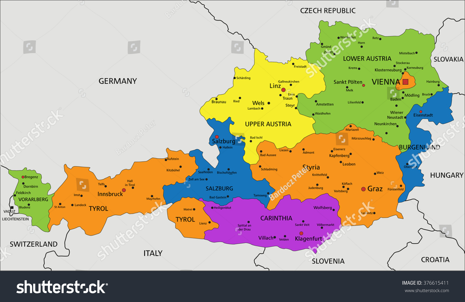 Colorful Austria Political Map Clearly Labeled Stock Vektorgrafik Colorful Austria Political Map Clearly Labeled Stock Vektorgrafik