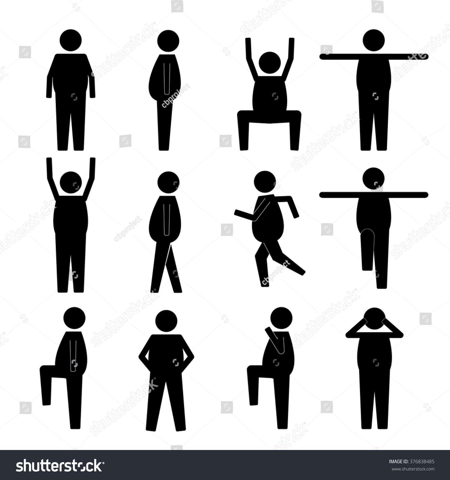 Fat Obese Human Action Poses Postures Stock Vector (Royalty Free ...