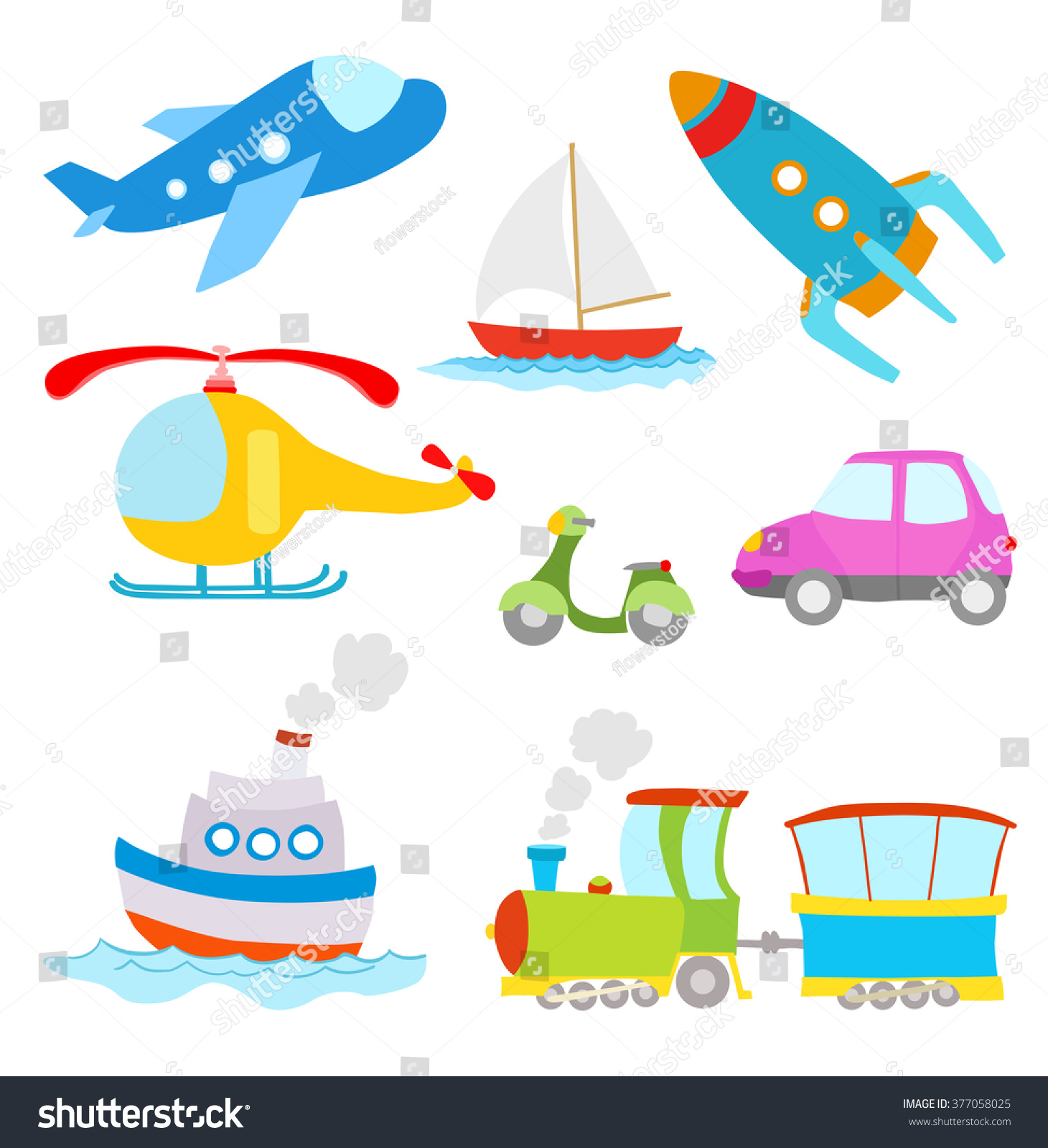 Set Cartoon Transportation On White Stock Vector (Royalty Free ...