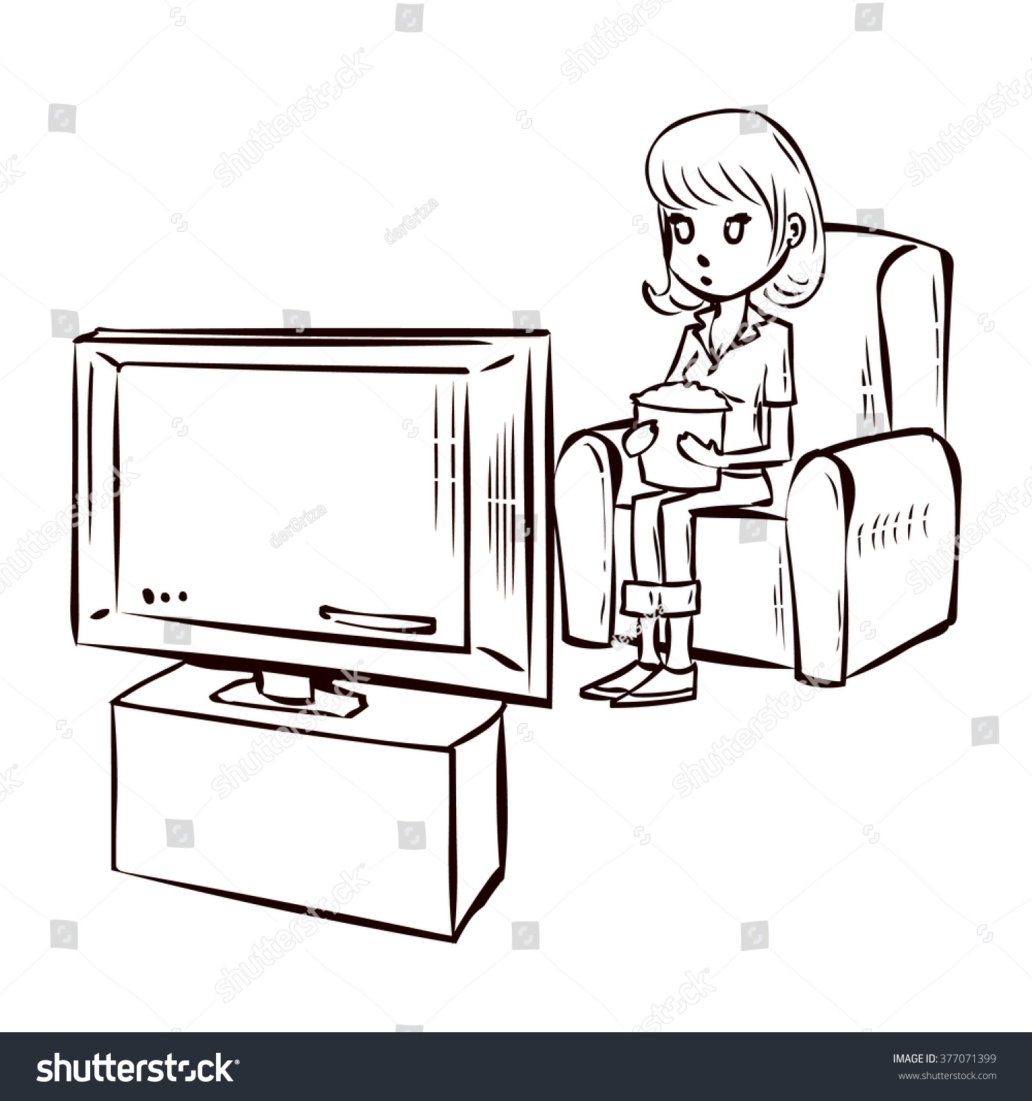 Девушка смотрит телевизор рисунок