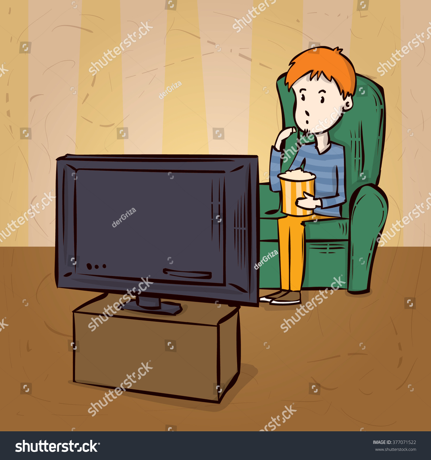 Человек перед телевизором мультяшный