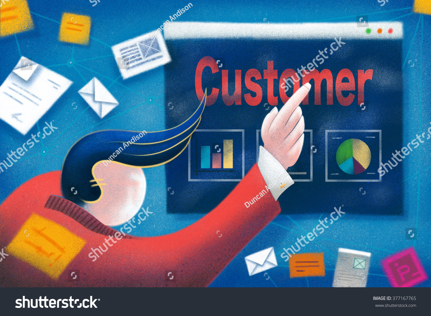 businessman-pointing-customer-business-presentation-stock-illustration