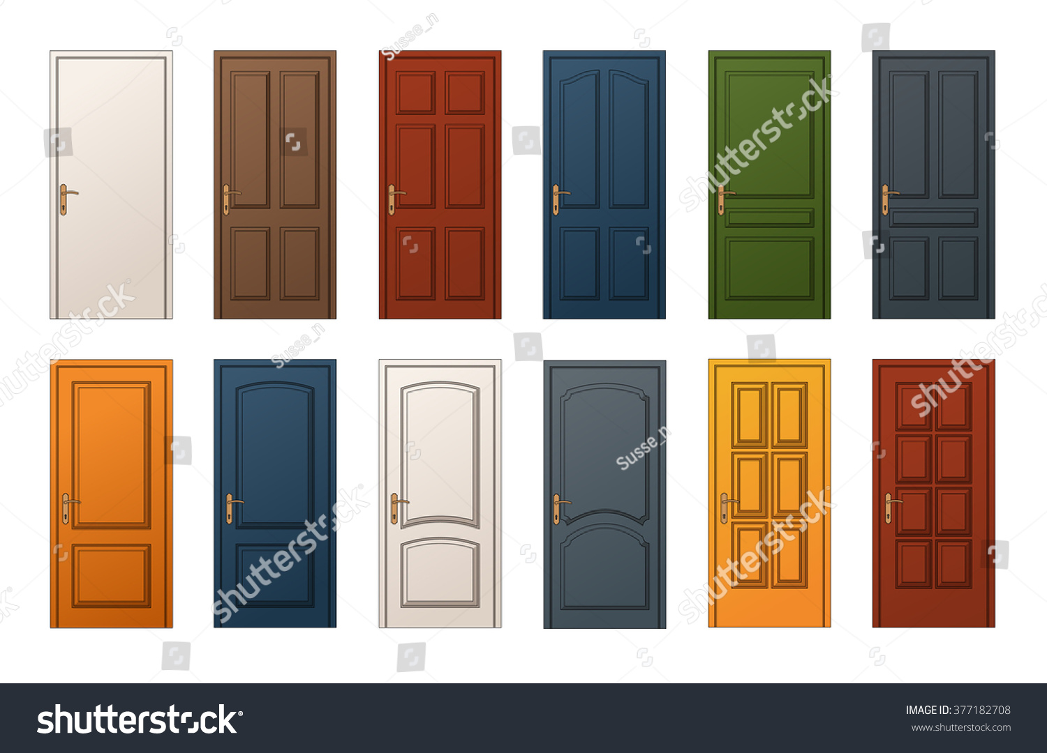 12 Colorful Wooden Doors Templates Collection เวกเตอร์สต็อก (ปลอดค่า