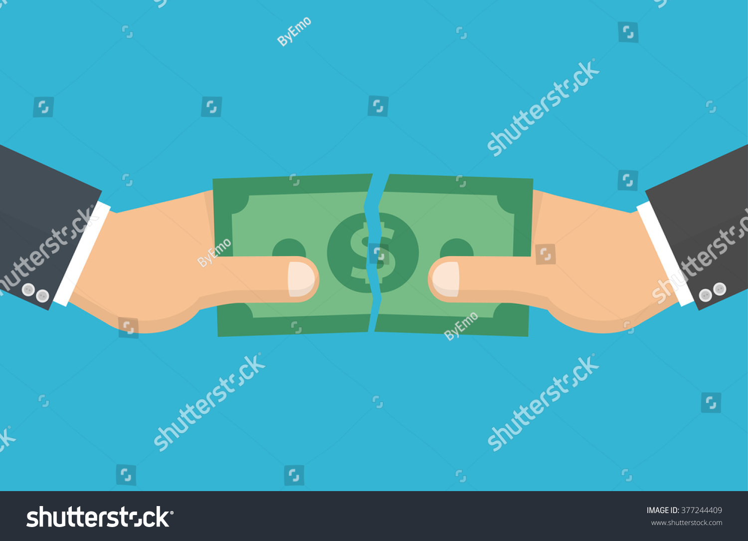 Hands Tearing Apart Money Bill Two Stock Vector (Royalty Free ...