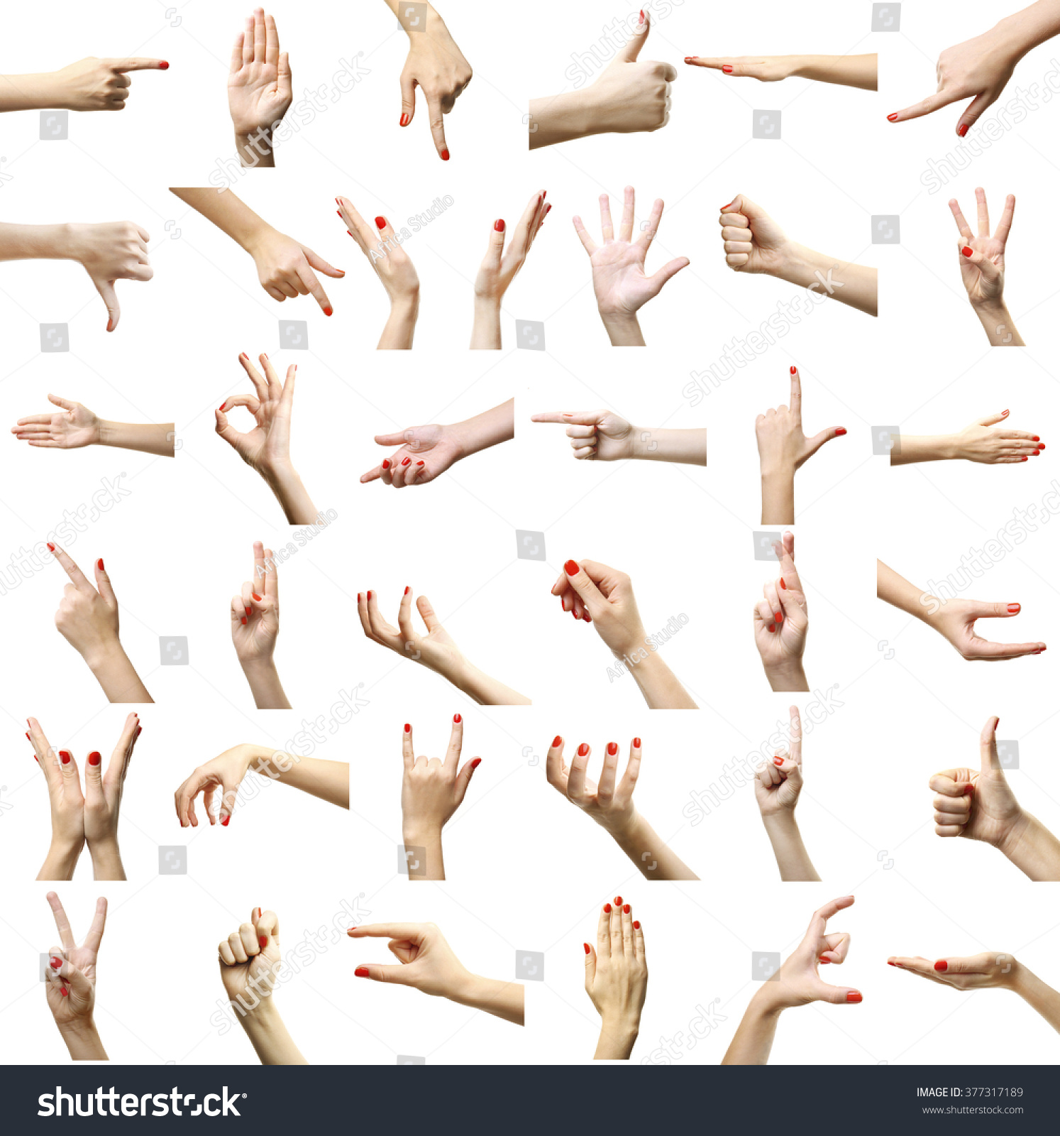 Set Female Hands Gestures Isolated On: стоковая фотография (редактировать),...