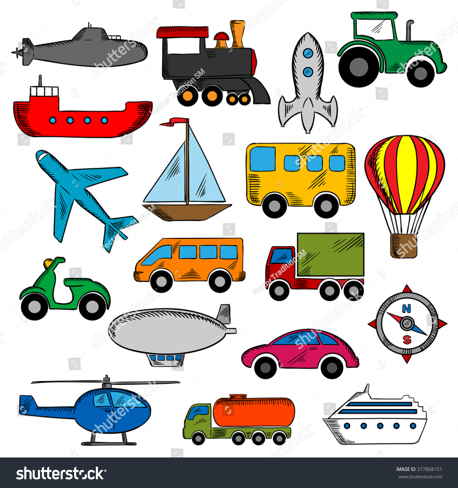 Transportation Icons Set Silhouettes Cars Buses Stock Vector (Royalty ...