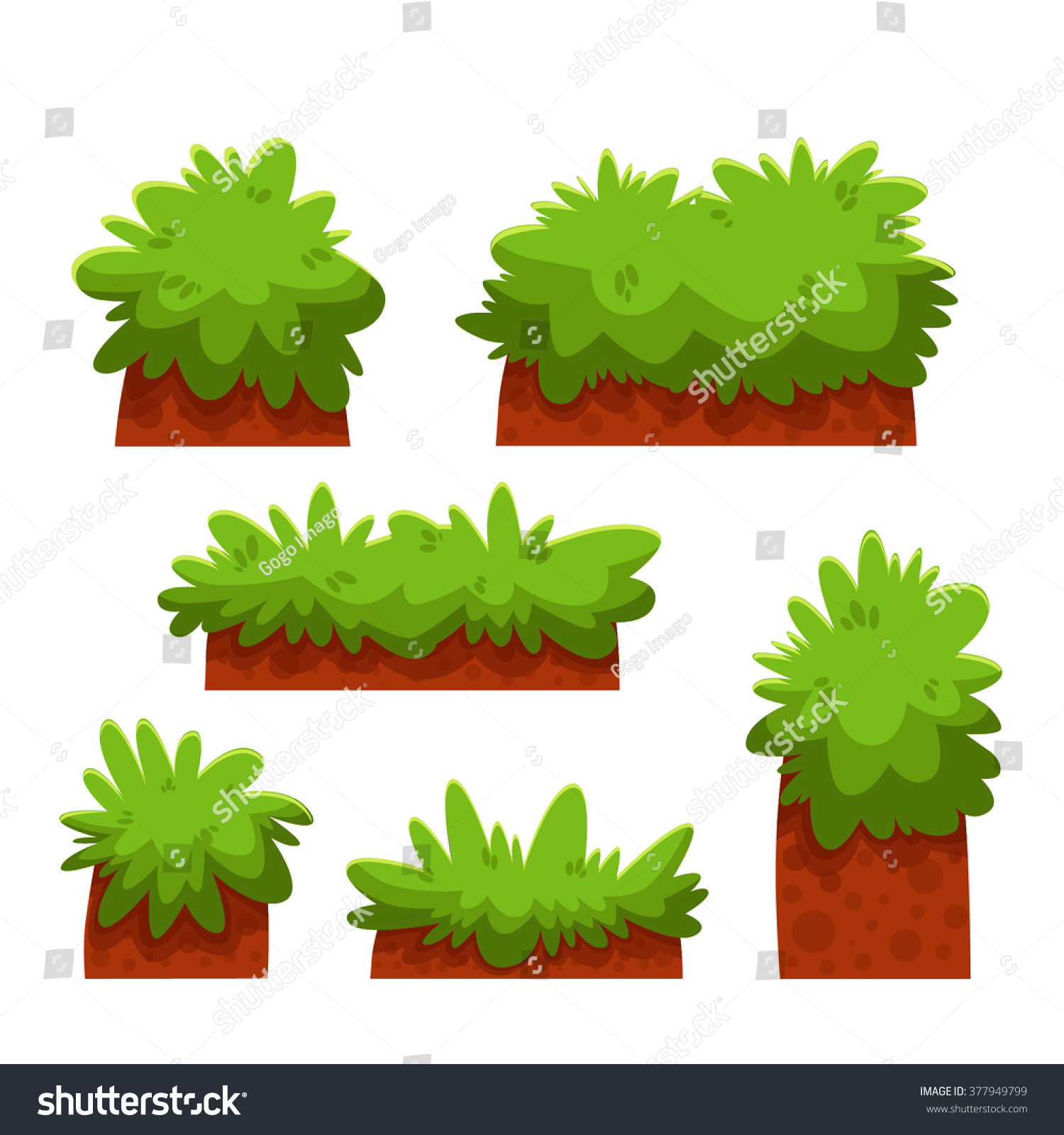 Cartoon Bushes Hedges Grass Leaves Set Stock Vector (Royalty Free ...