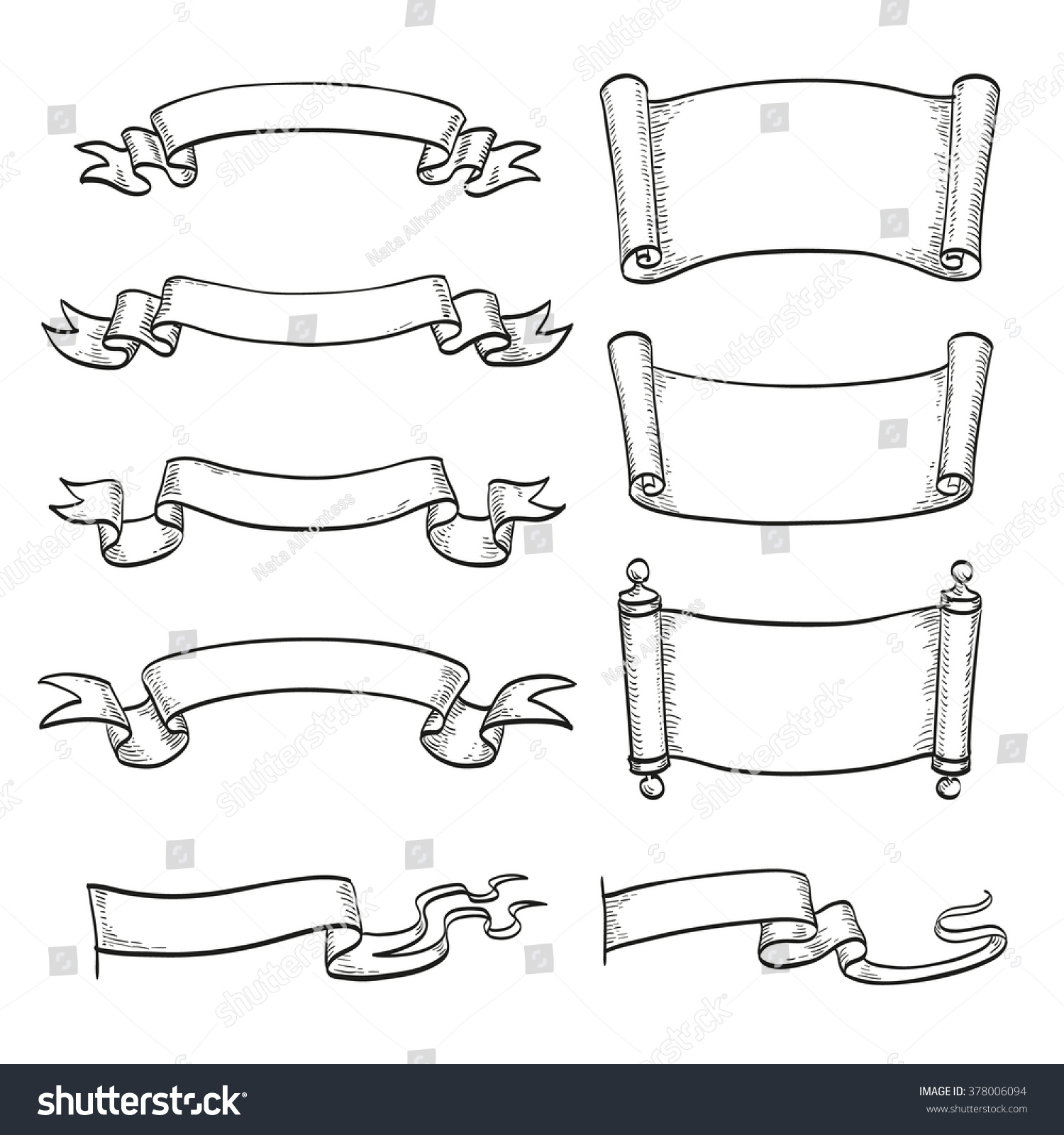 Sketch Set Ribbons Scrolls Hand Drawn Stock Vector (Royalty Free ...