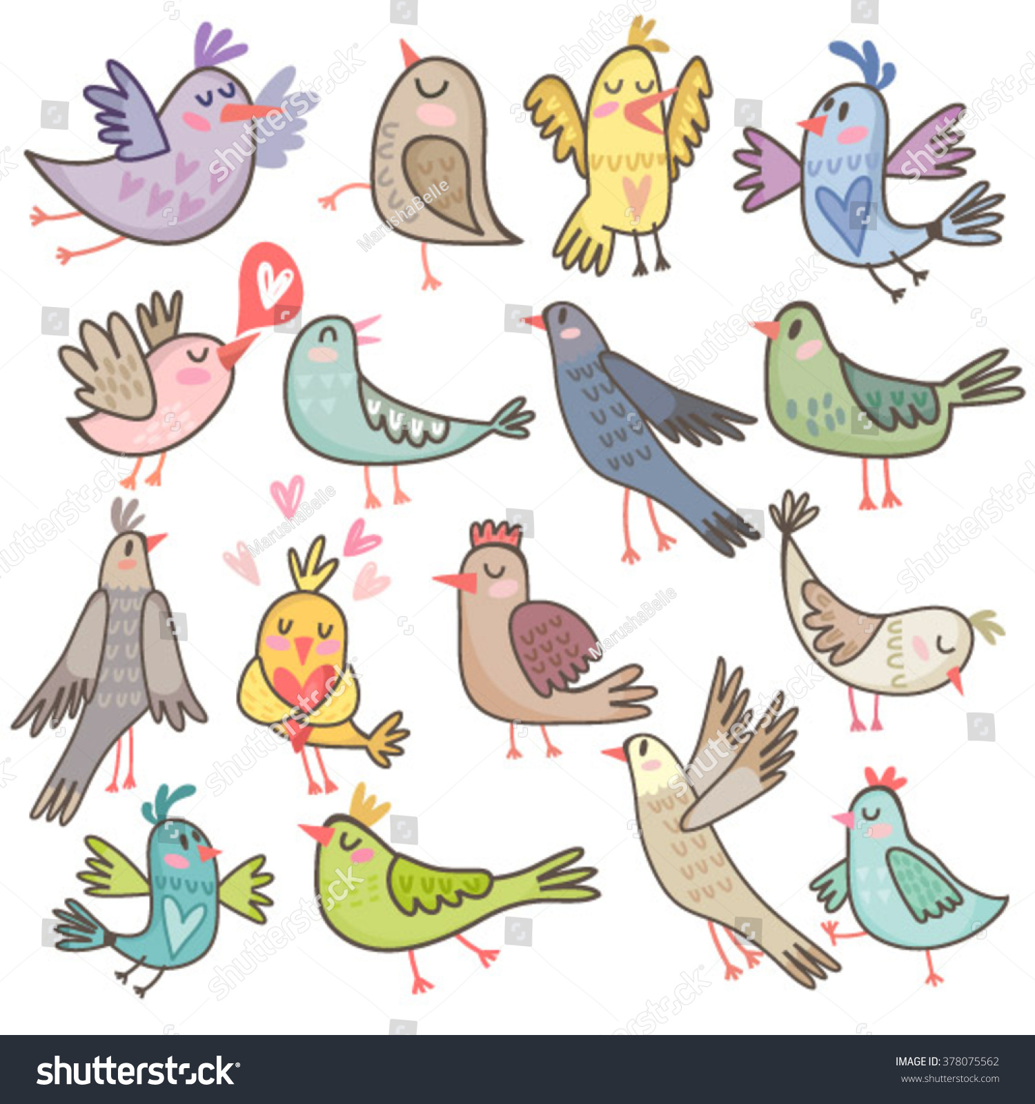 Vector Cute Set Bird Stock Vector Royalty Free Shutterstock