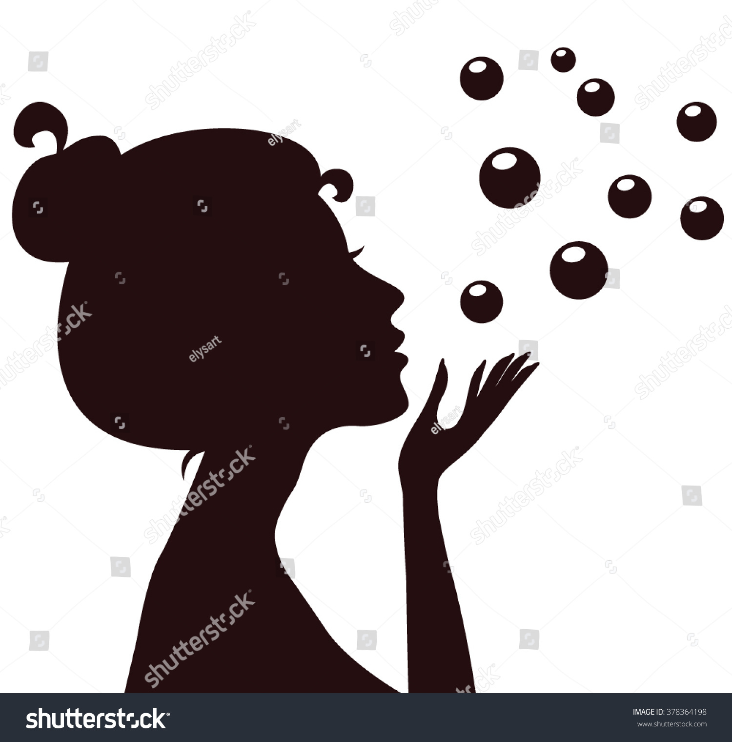 Young Woman Silhouette Profile Blows Bubbles Stock Vector (Royalty Free ...