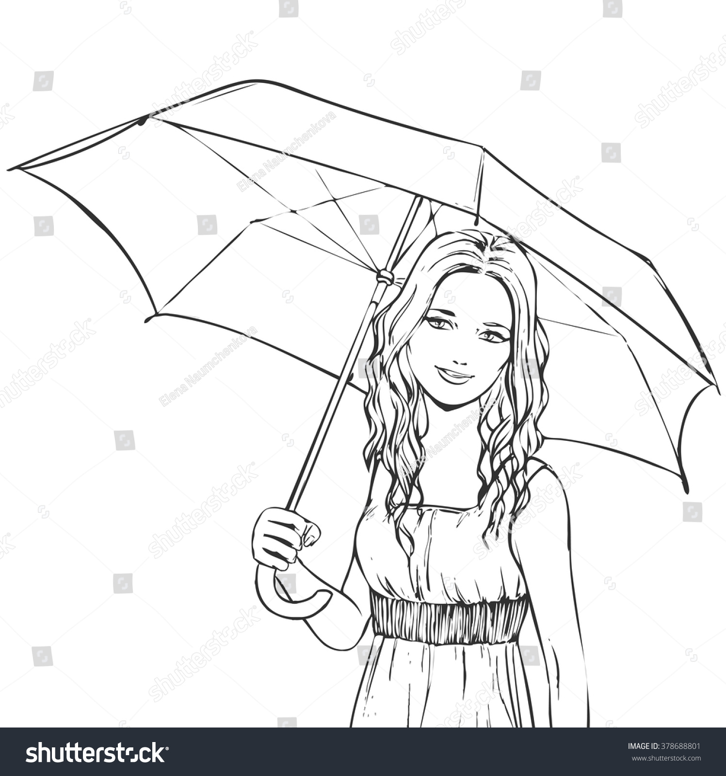 Контурное изображение девочки с зонтом в руках