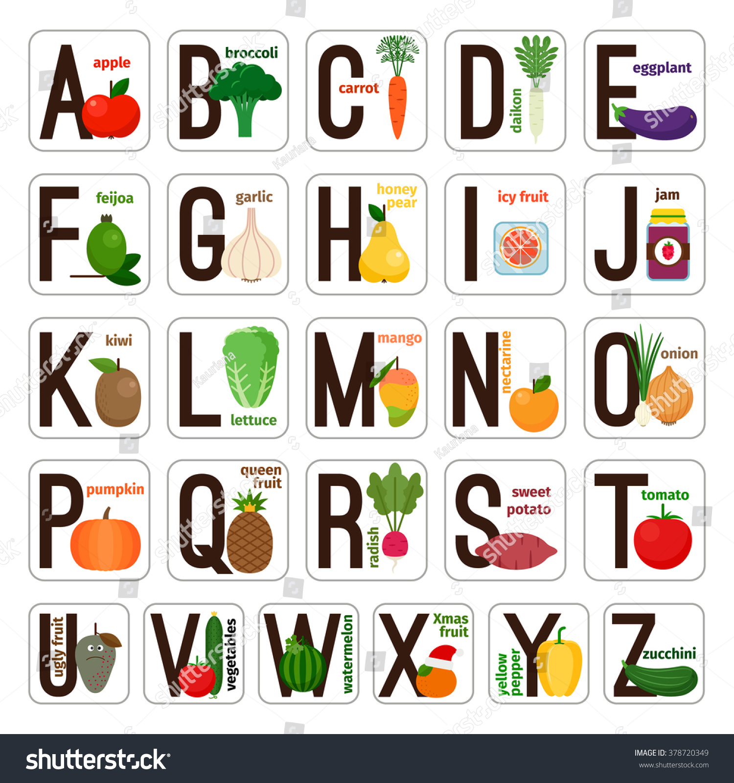 Alphabet Cute Colored Vegetables Fruits Stock Vector (royalty Free 