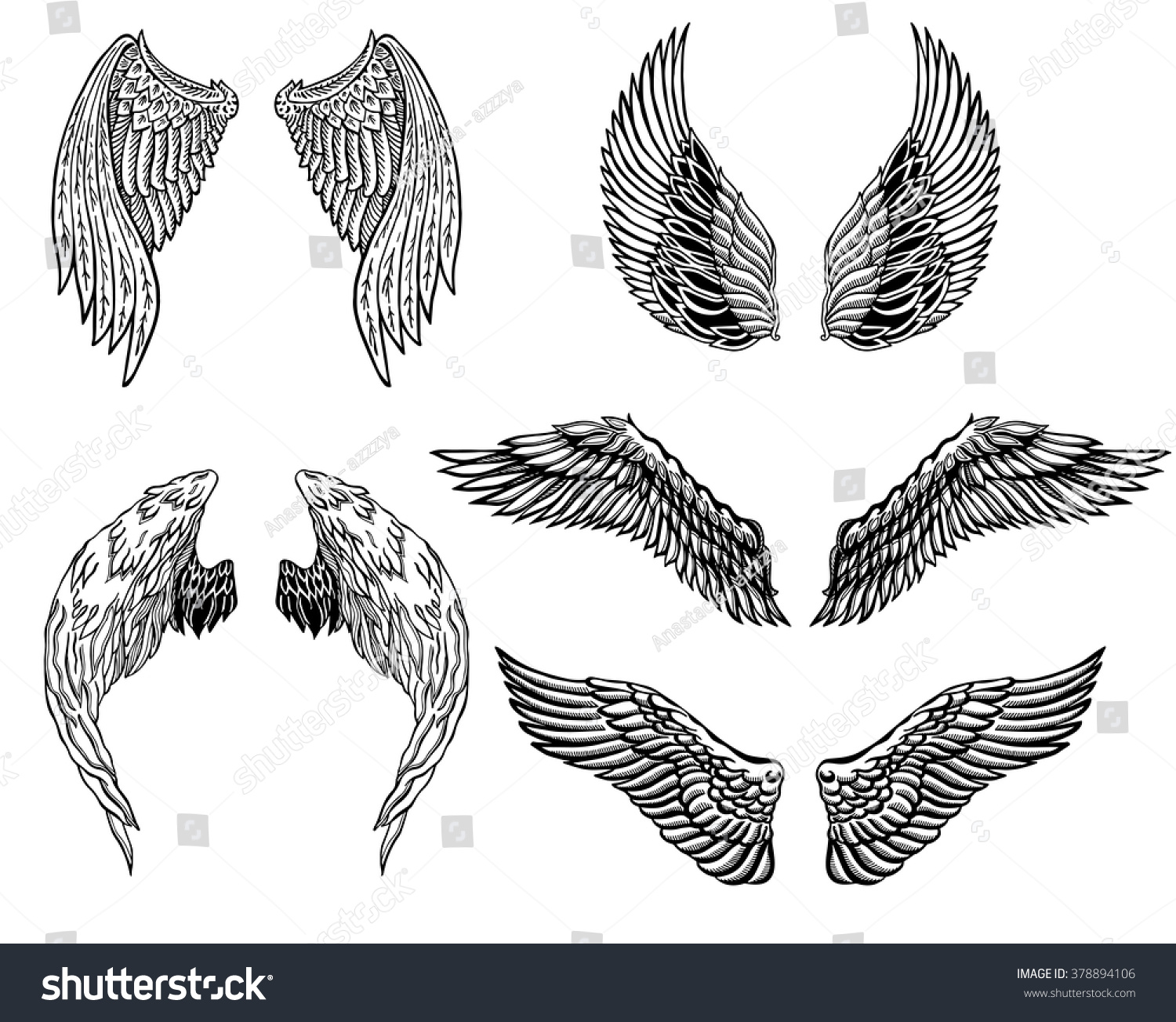 Heraldic Wings Set Tattoo Mascot Design Stock Vector (Royalty Free ...