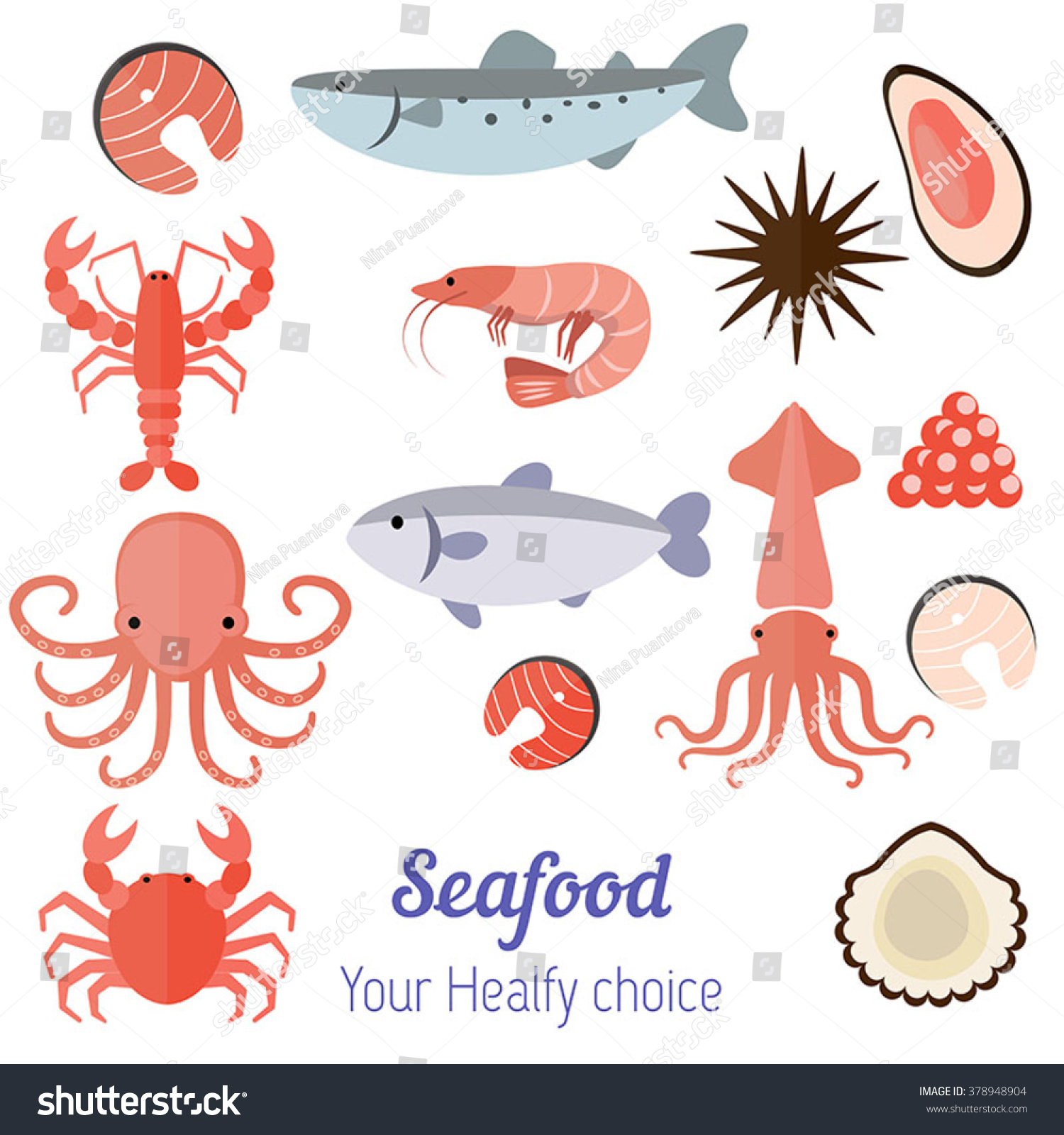 Vector Set Illustration Different Kinds Seafood Stock Vector (Royalty ...