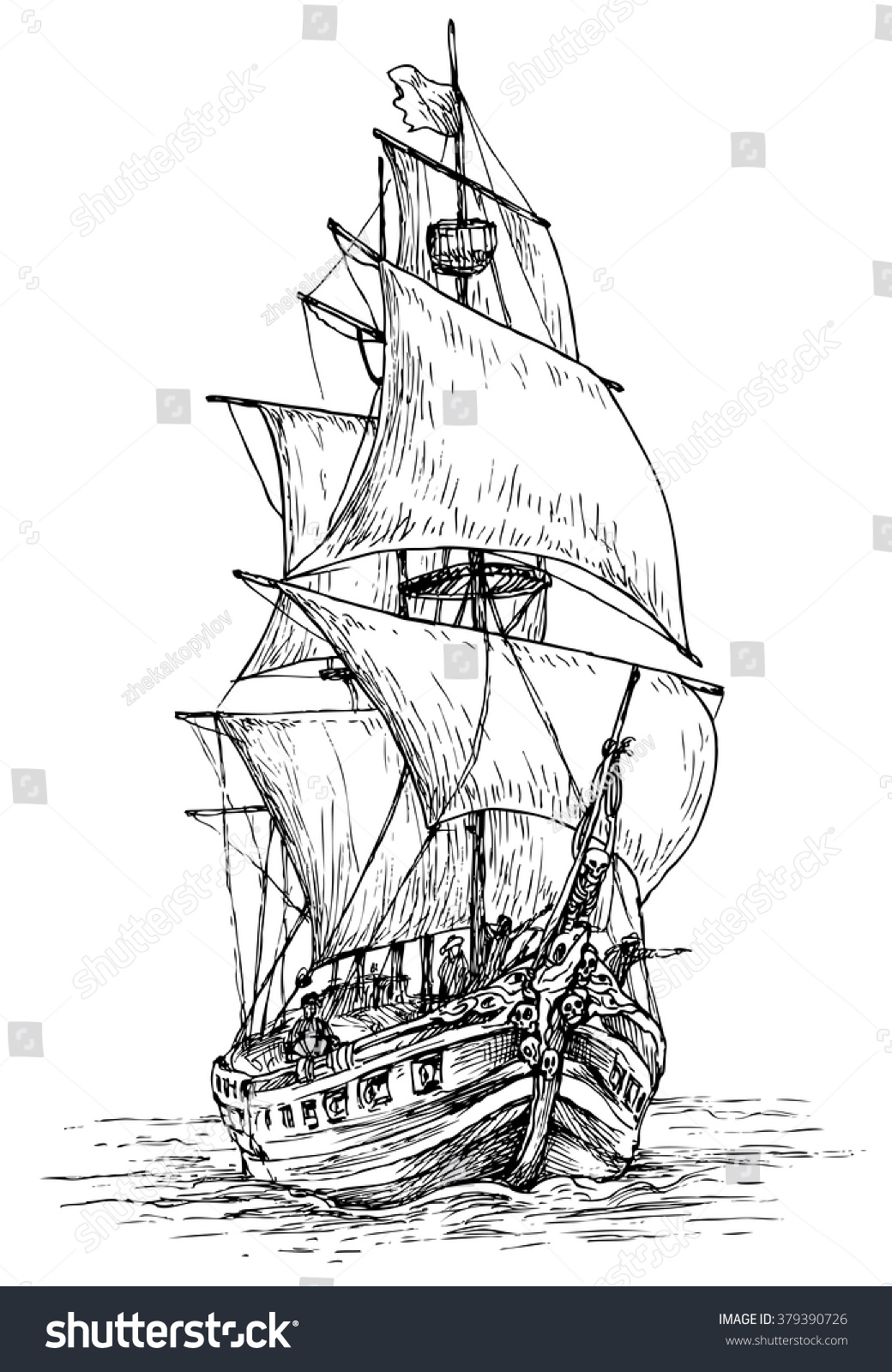 Рисунок фрегата с парусами