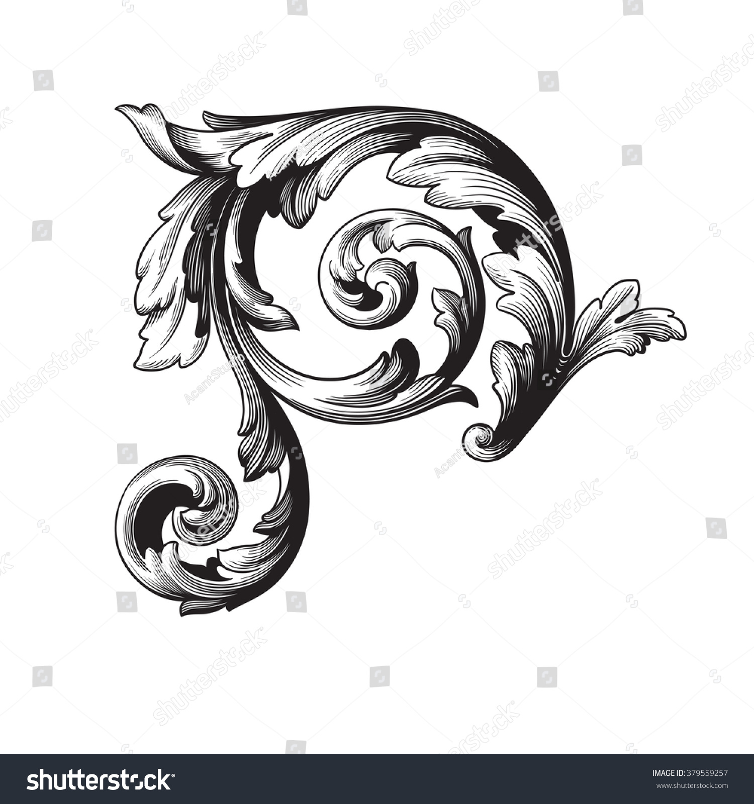 Vintage Baroque Frame Scroll Ornament Engraving Stock Vector (Royalty ...