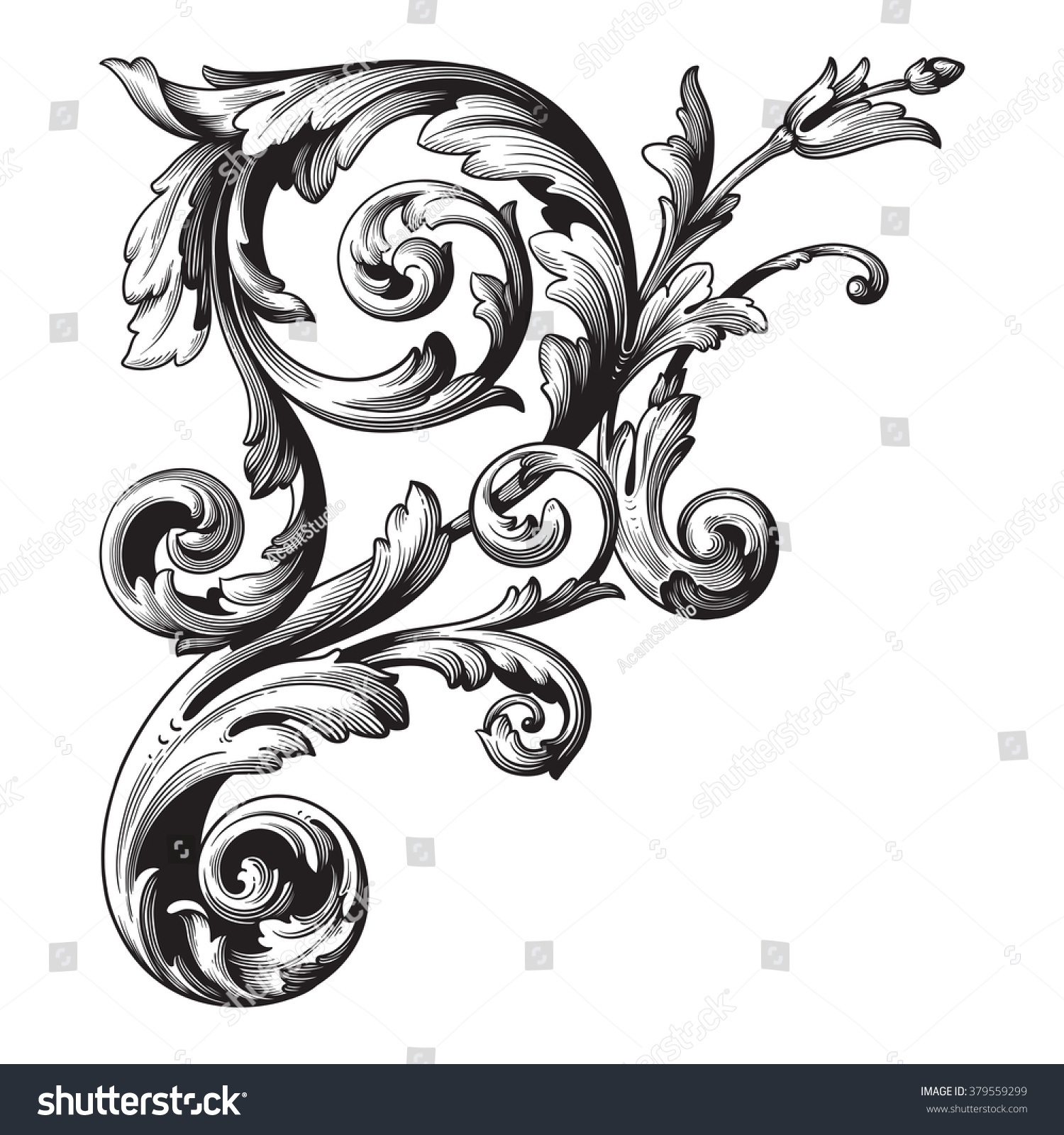 Vintage Baroque Frame Scroll Ornament Engraving Stock Vector (royalty 