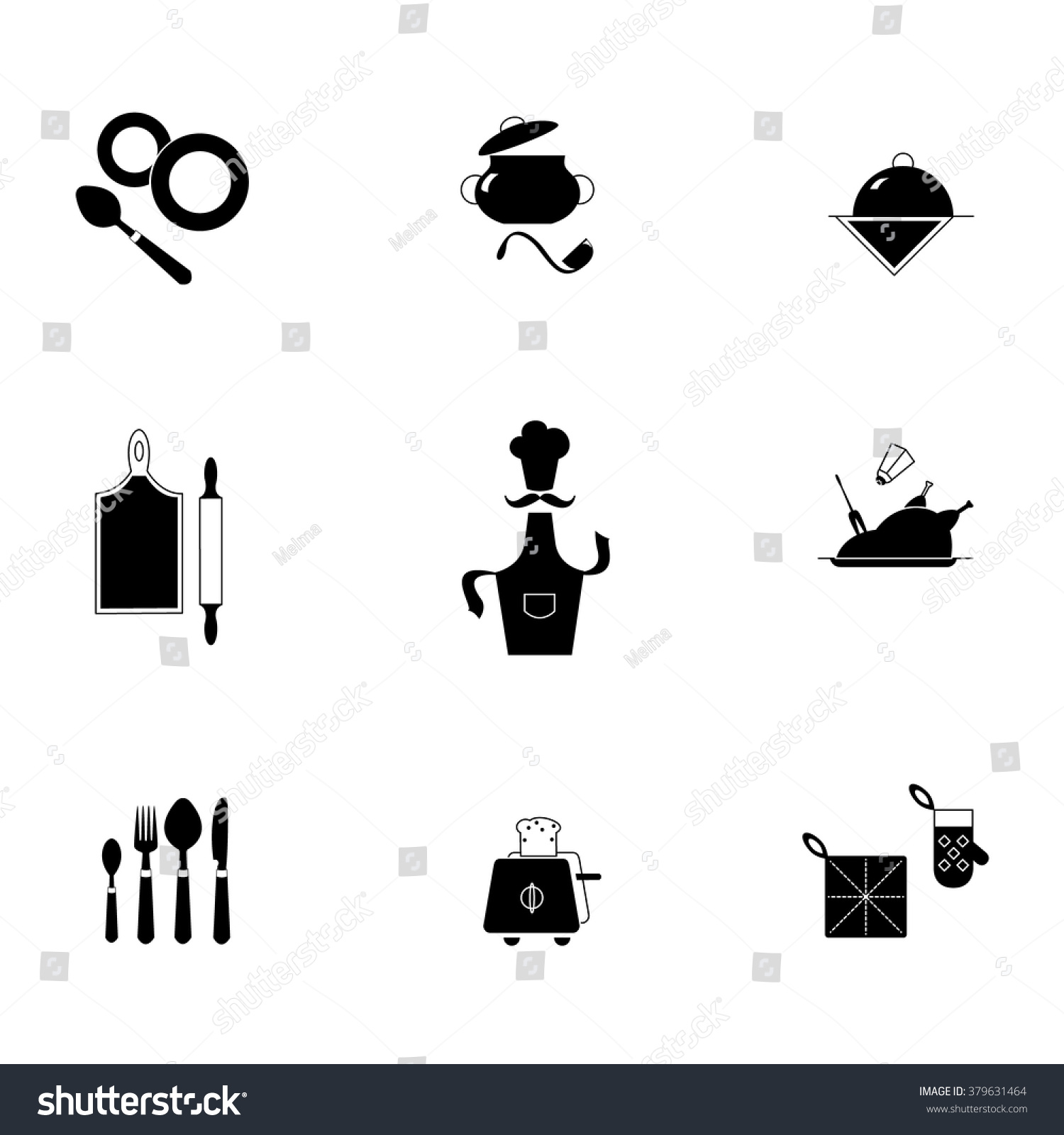 Kitchen Tool Collection Vector Silhouette Stock Vector Royalty Free 379631464 Shutterstock 6670