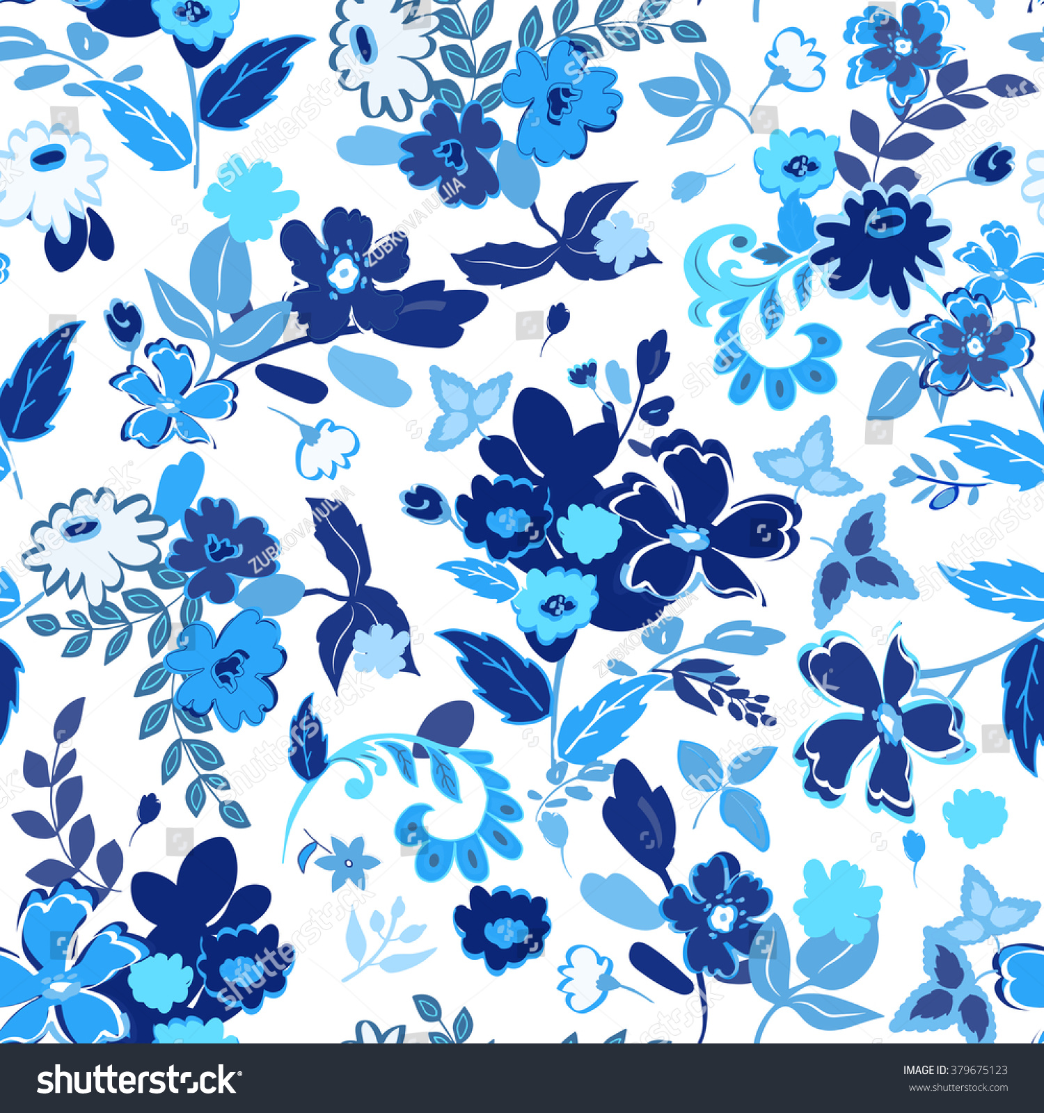 Seamless Floral Background Blue Isolated Flowers Stock Vector (Royalty ...