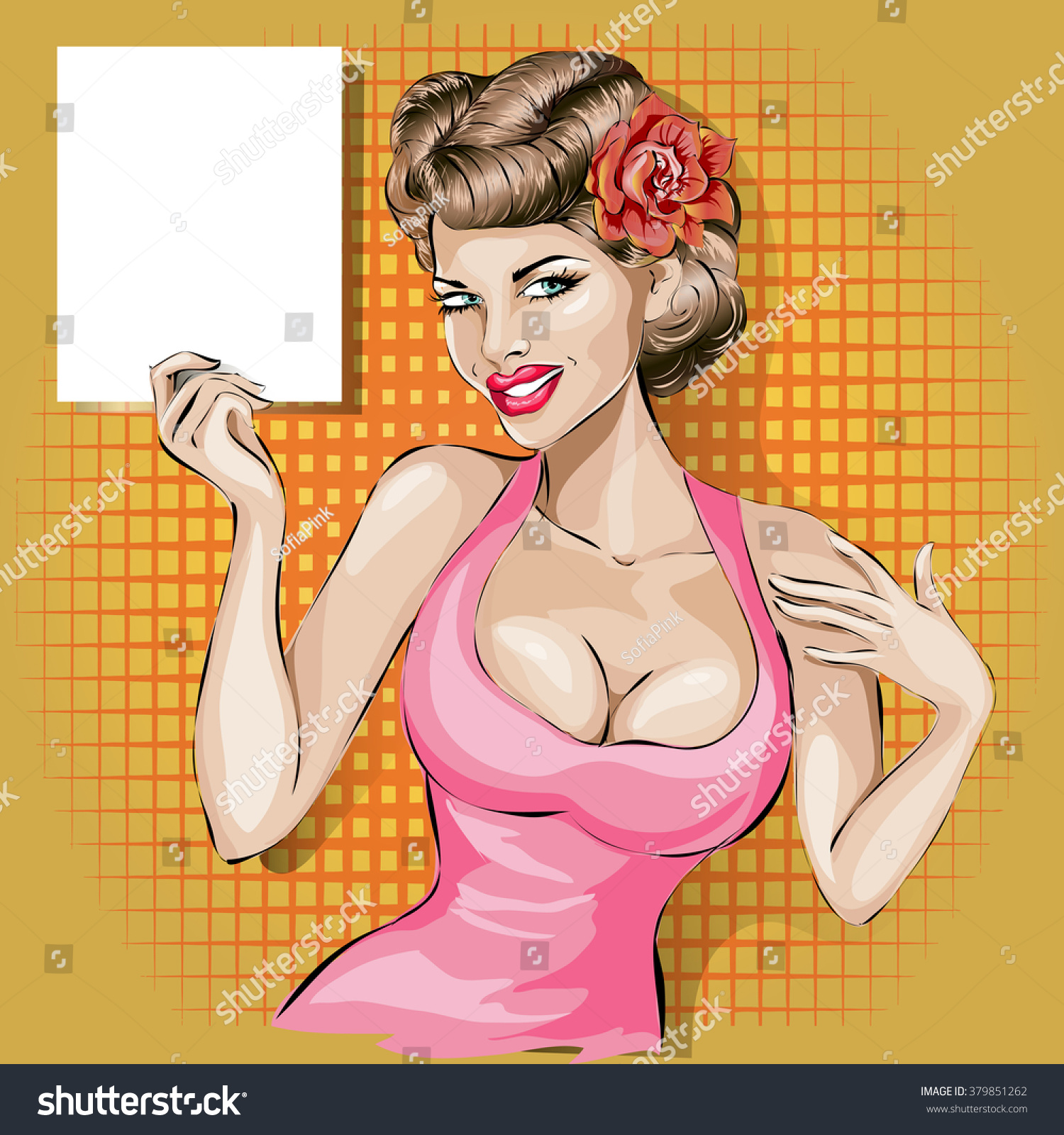 Pinup Sexy Woman Holding Blank Paper Stock Vector Royalty Free