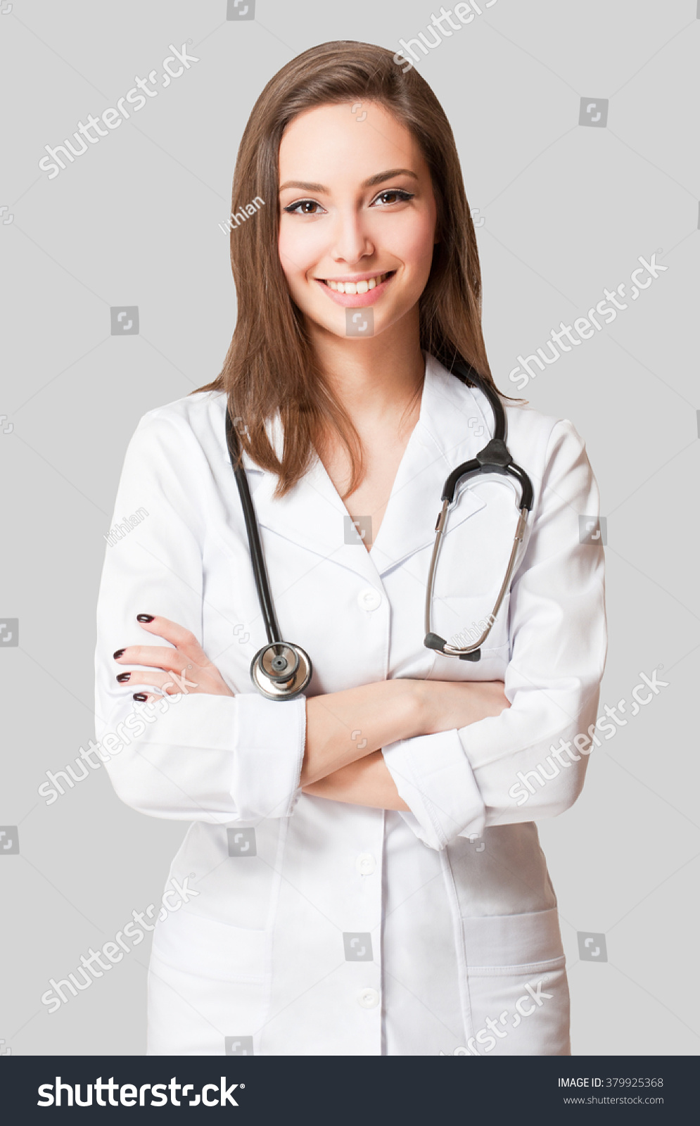 Portrait Attractive Young Female Doctor White Stock Photo 379925368 ...