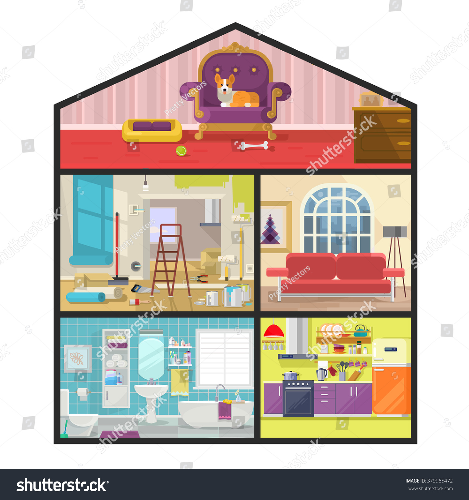 House Cut Vector Flat Illustration Stock Vector (Royalty Free ...