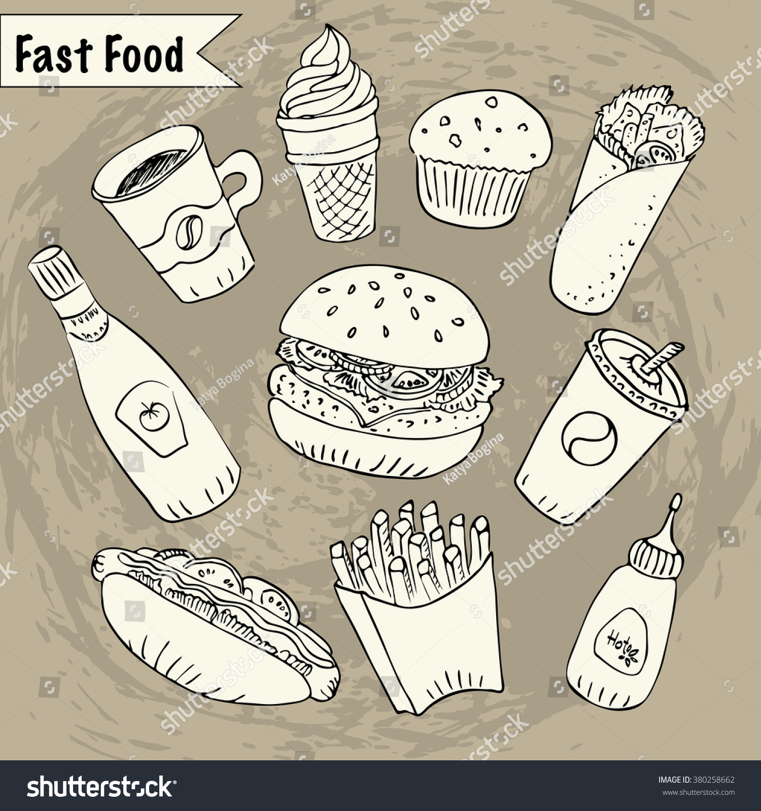 Hand Drawn Fast Food Doodle Set Stock Vector (Royalty Free) 380258662 ...