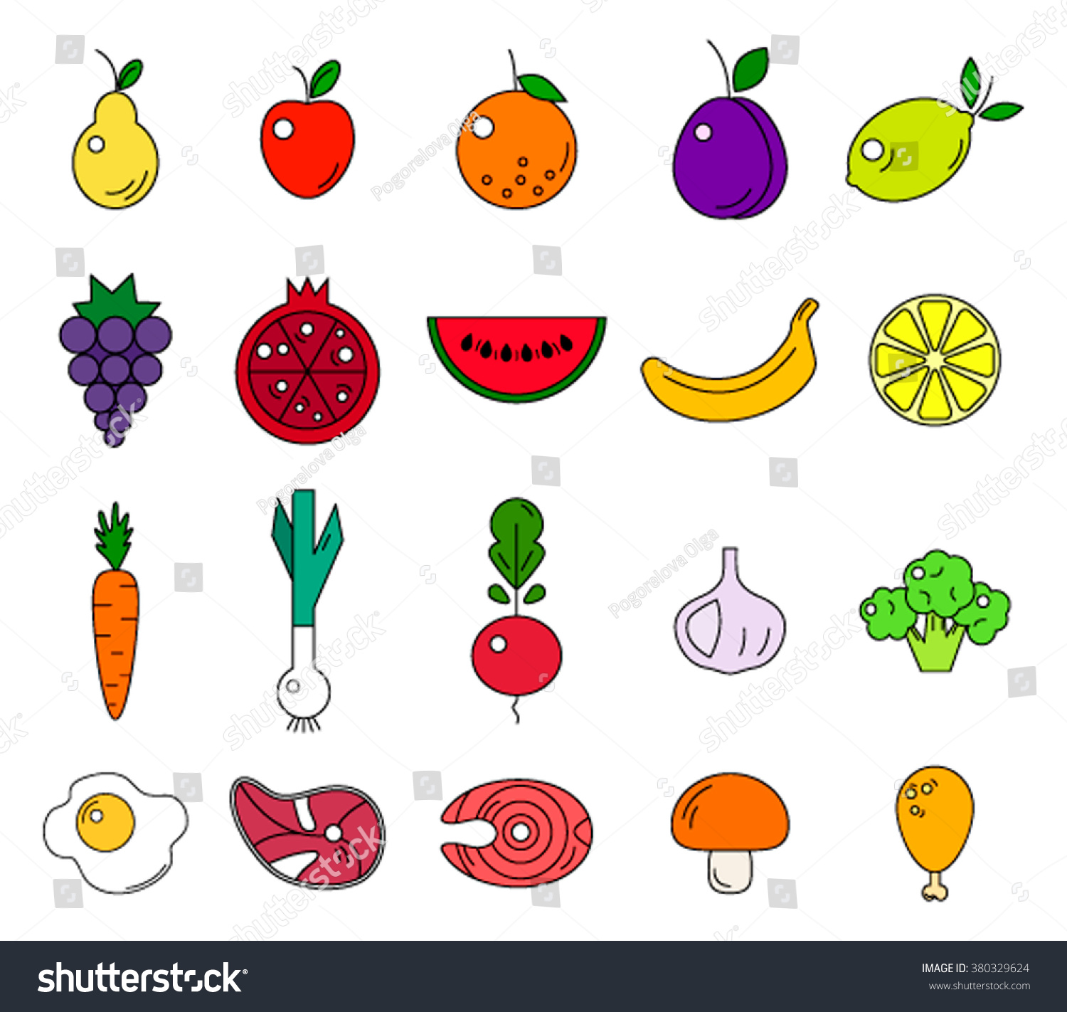 Large Collection Modern Linear Color Food Stock Vector (Royalty Free ...