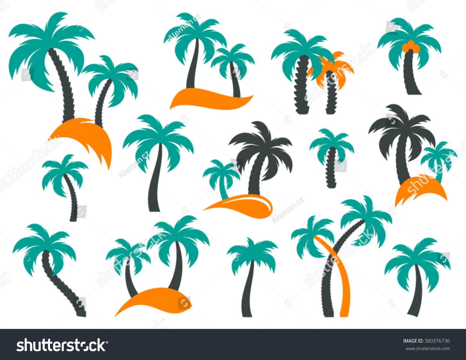 Colorful Vector Palm Tree Silhouette Icons Stock Vector (Royalty Free ...