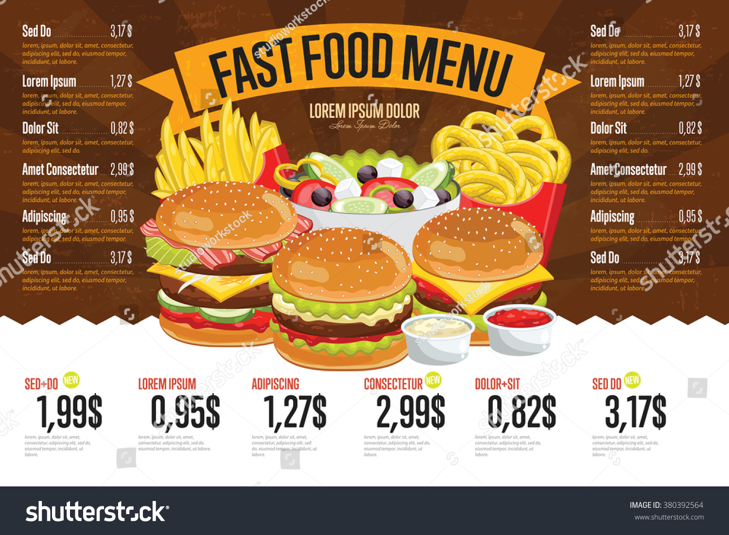 Fast Food Restaurant Menu Template Raster Stock Illustration 380392564 ...