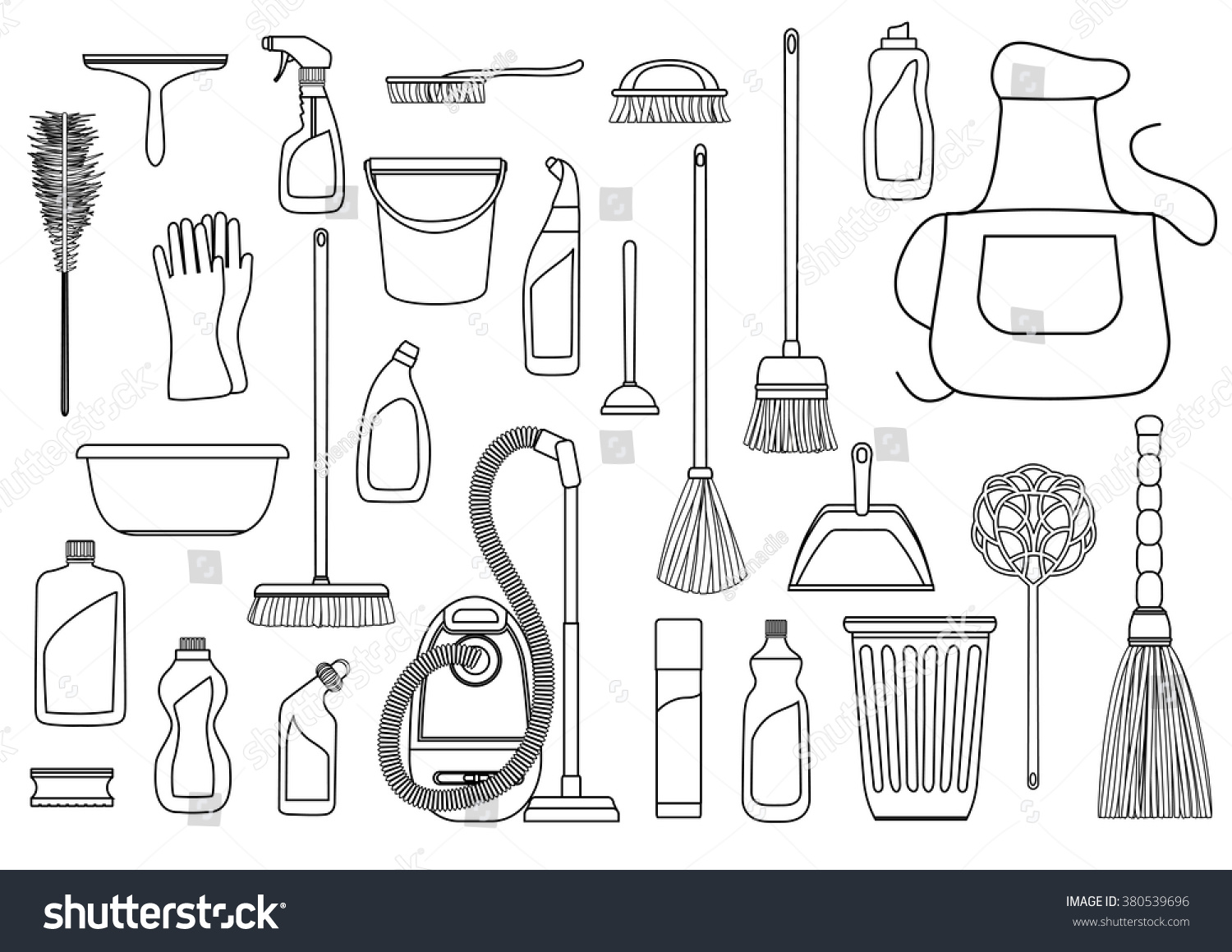 Tools Housecleaning Vector Black White Outline Stock Vector (Royalty ...