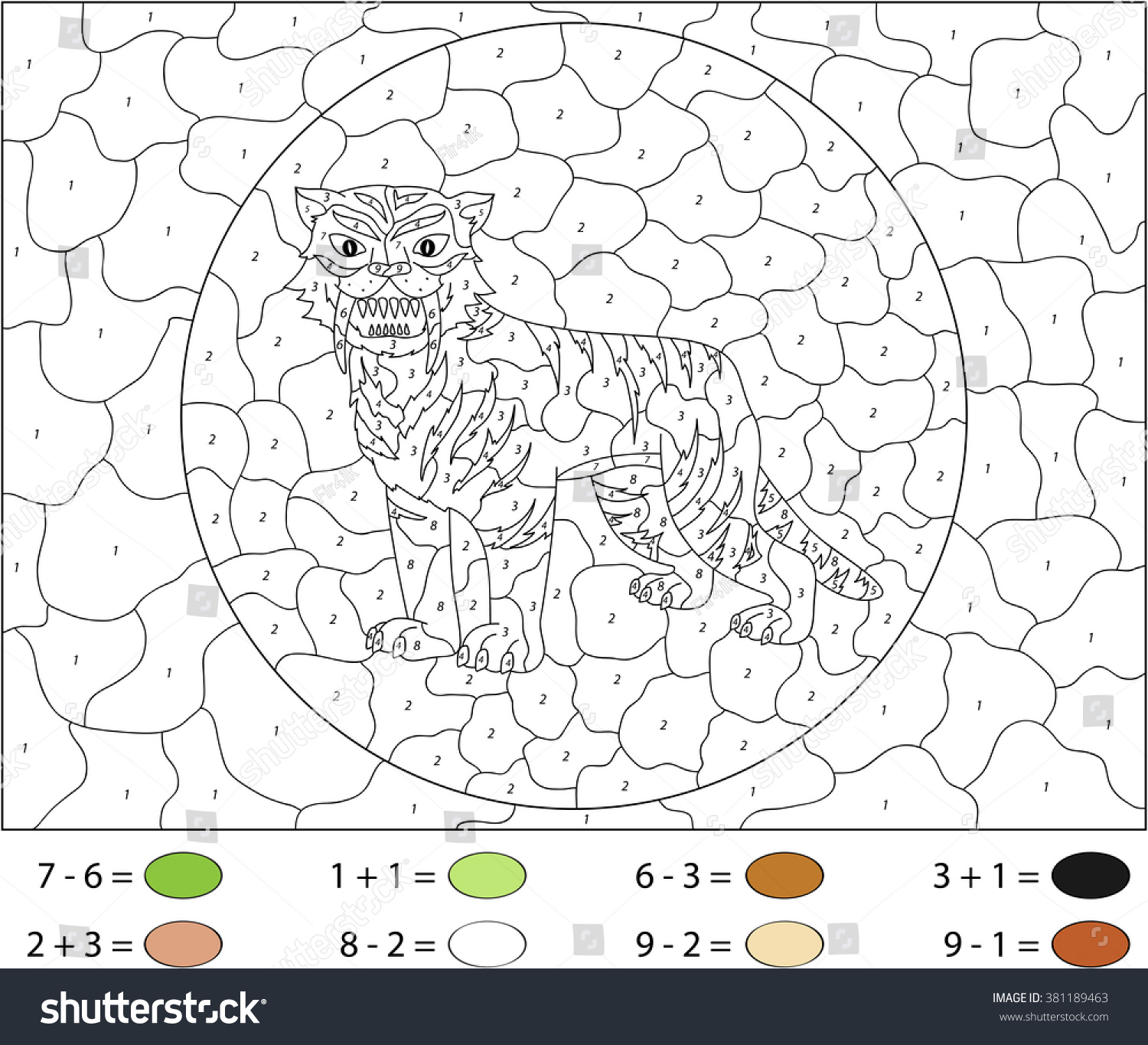 Cartoon Sabertoothed Tiger Color By Number Stock Vector (Royalty Free ...