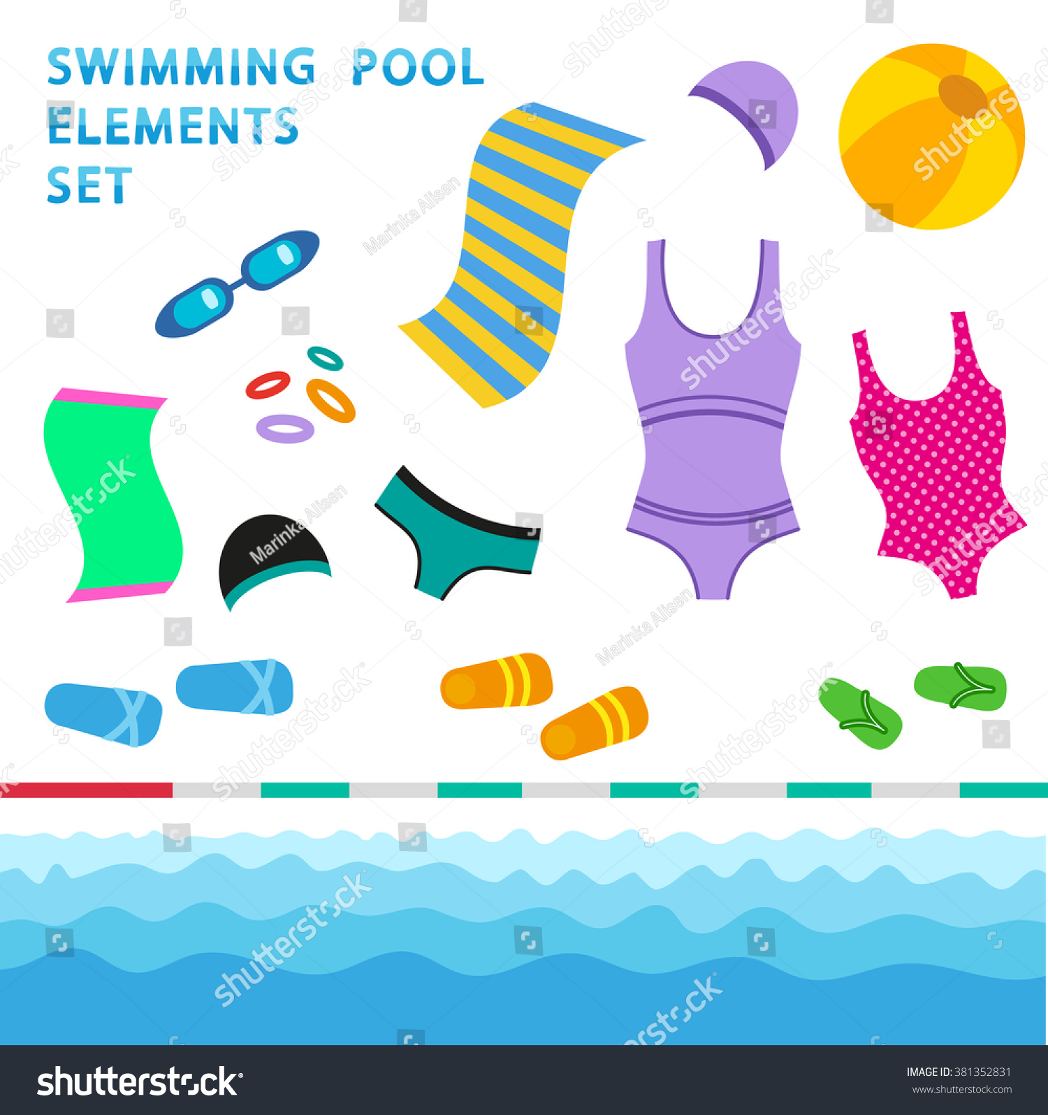 Swimming Pool Elements Flat Style Vector Stock Vector (Royalty Free ...