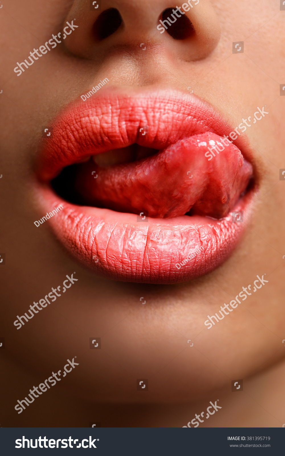 Sexy Woman Red Hot Lips Tongue Stock picture