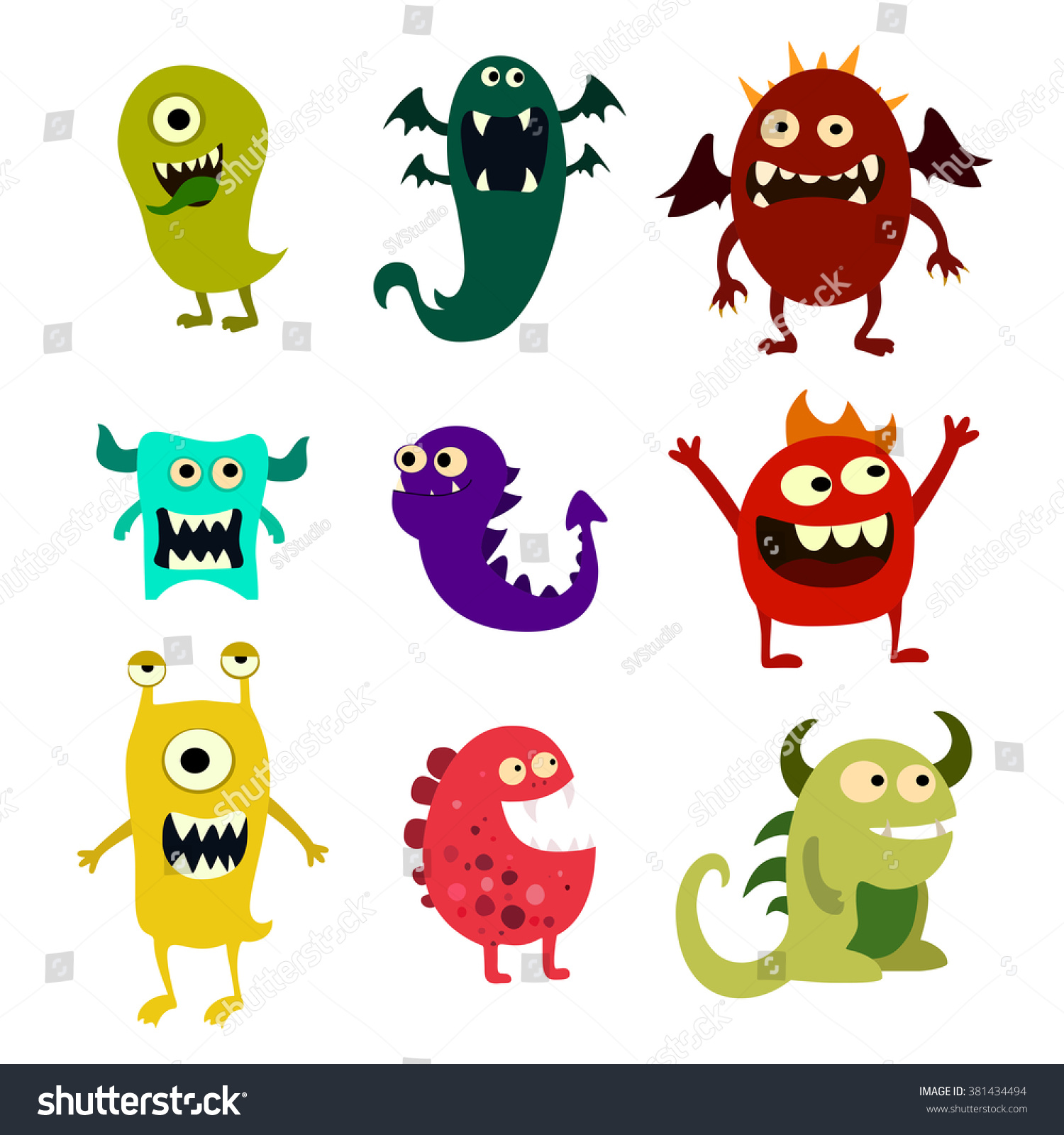 Cartoon Monsters Set Colorful Toy Cute Stock Vector (Royalty Free ...