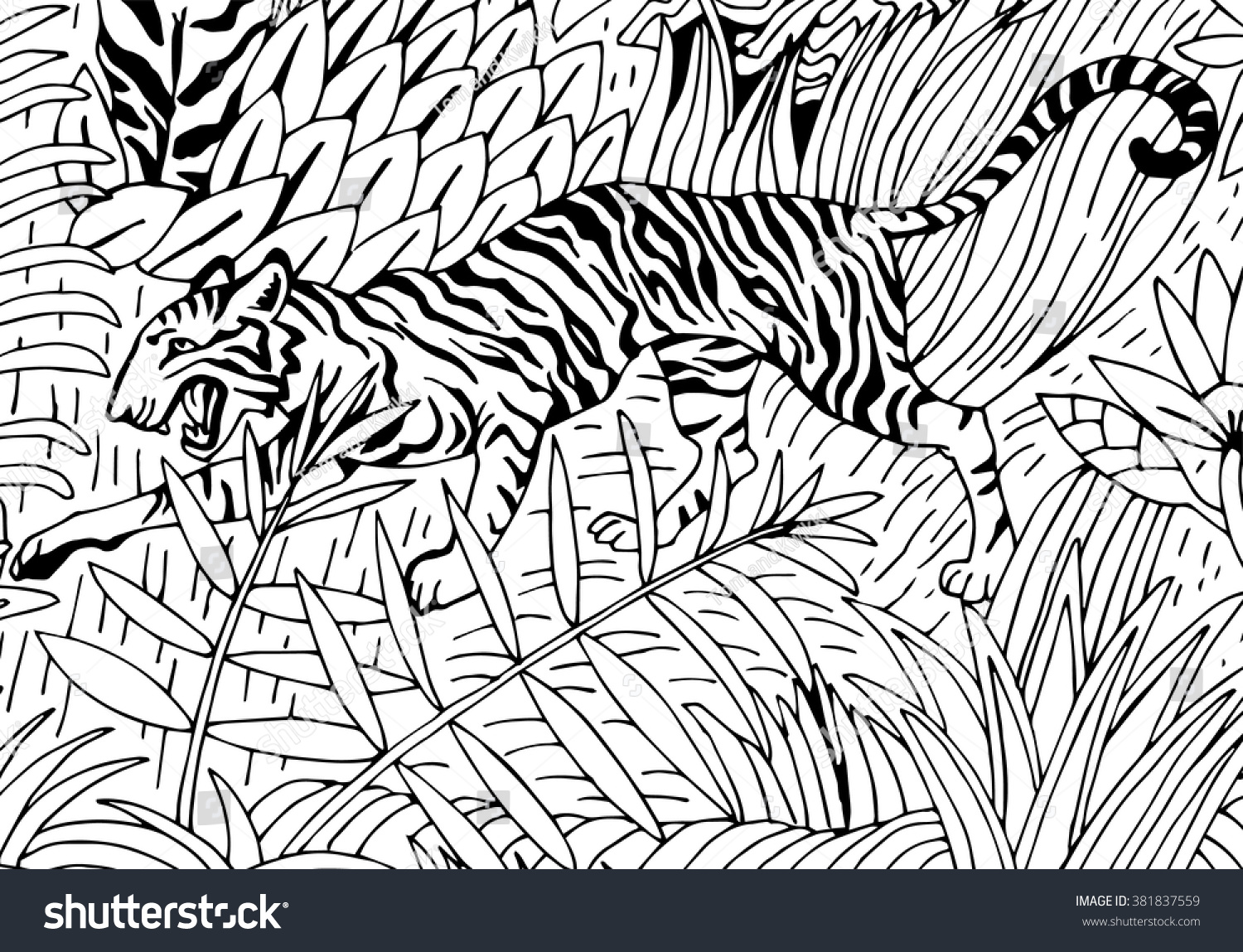 Tiger Jungle Coloring Page Stock Vektorgrafik Lizenzfrei ...