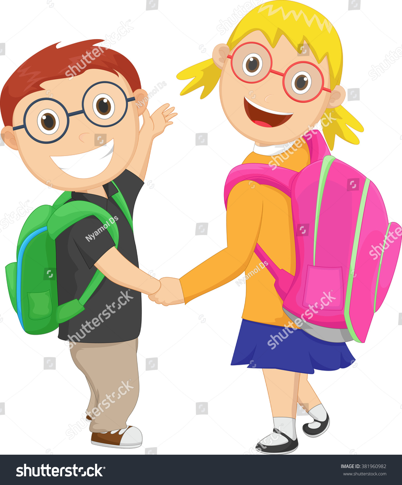 Little Boy Girl Walking School Carrying Stock Vector (Royalty Free ...