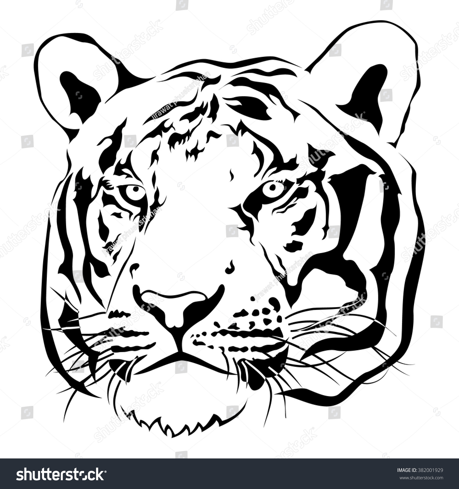 Tiger Head Black White Vector Stock Vector (Royalty Free) 382001929 ...