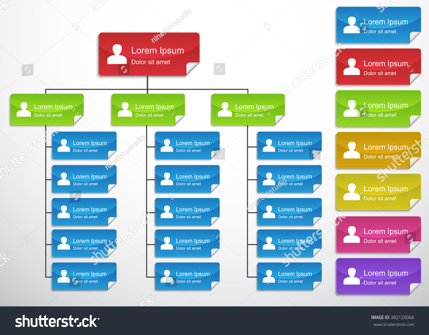 Rounded Rectangle Fold Shapes Organization Chart Stock Vector (Royalty ...