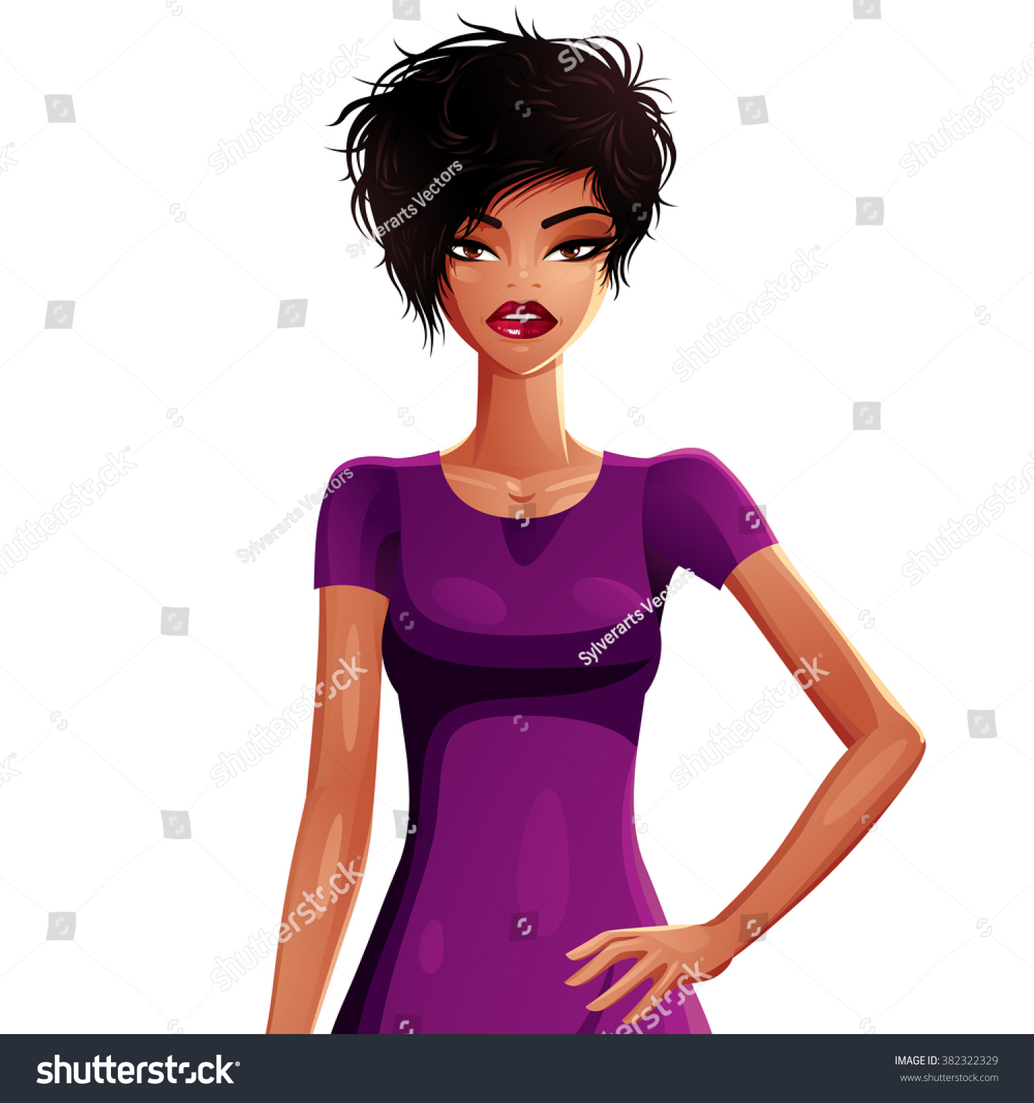 Attractive Girl Wearing Purple Dress Vector Stock Vector Royalty Free 382322329 Shutterstock 