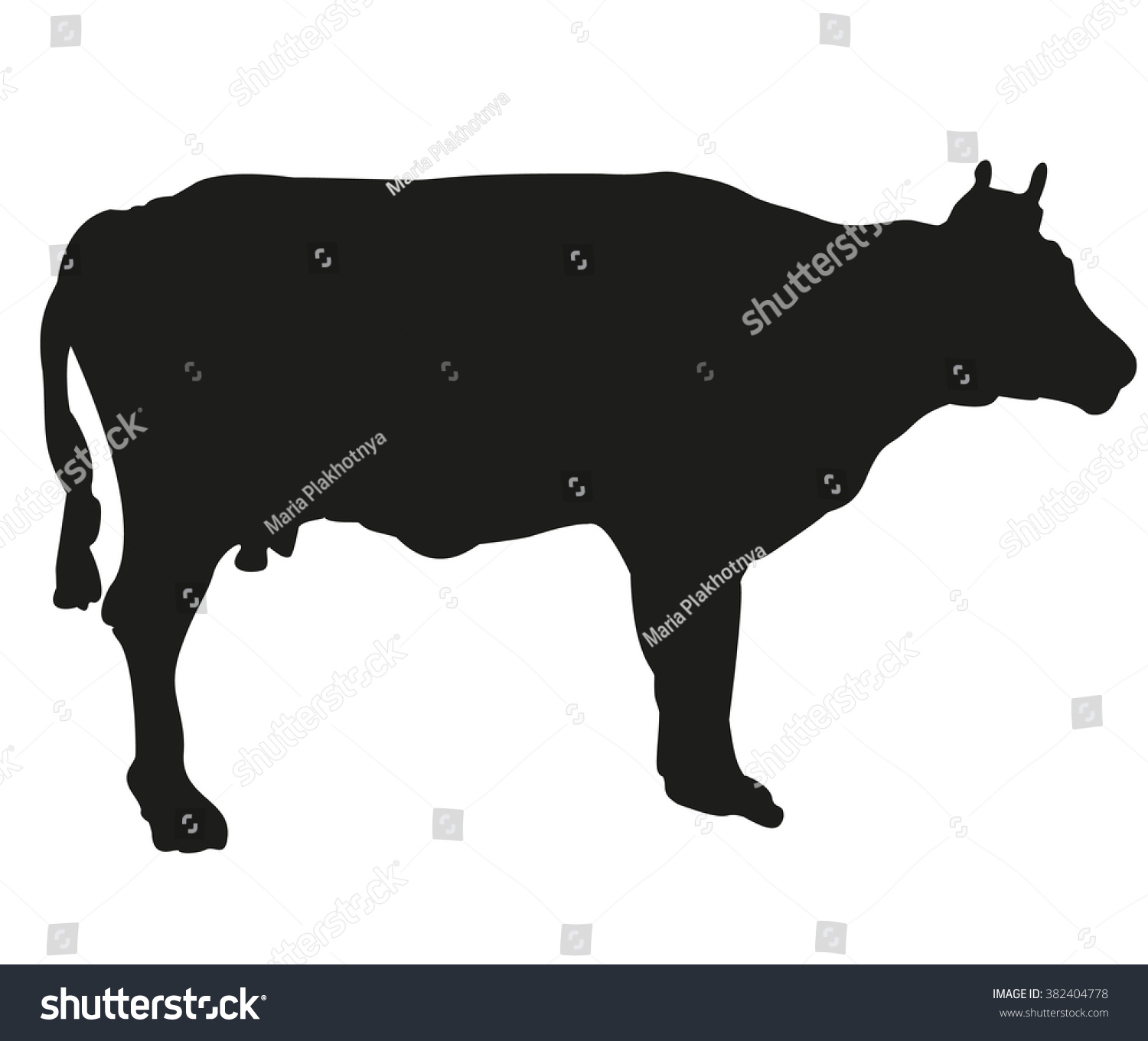 Black Silhouette Cow Isolated On White Stock Vector (Royalty Free ...