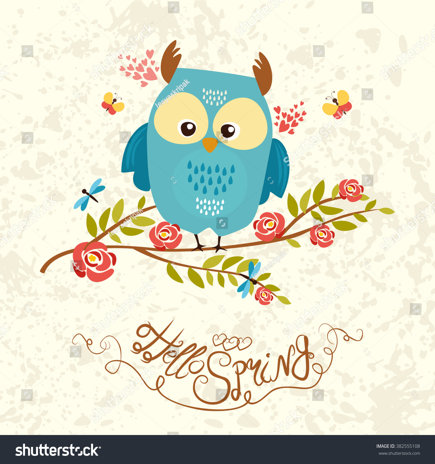 Cute Spring Owl Sitting On Flowering Stock Vector Royalty Free 382555108 Shutterstock 3633