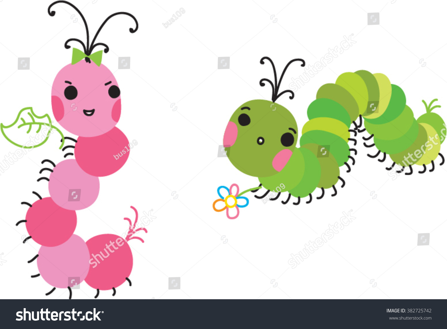 Vektor Stok Two Hungry Caterpillars Caterpillars Icons Cartoon (Tanpa