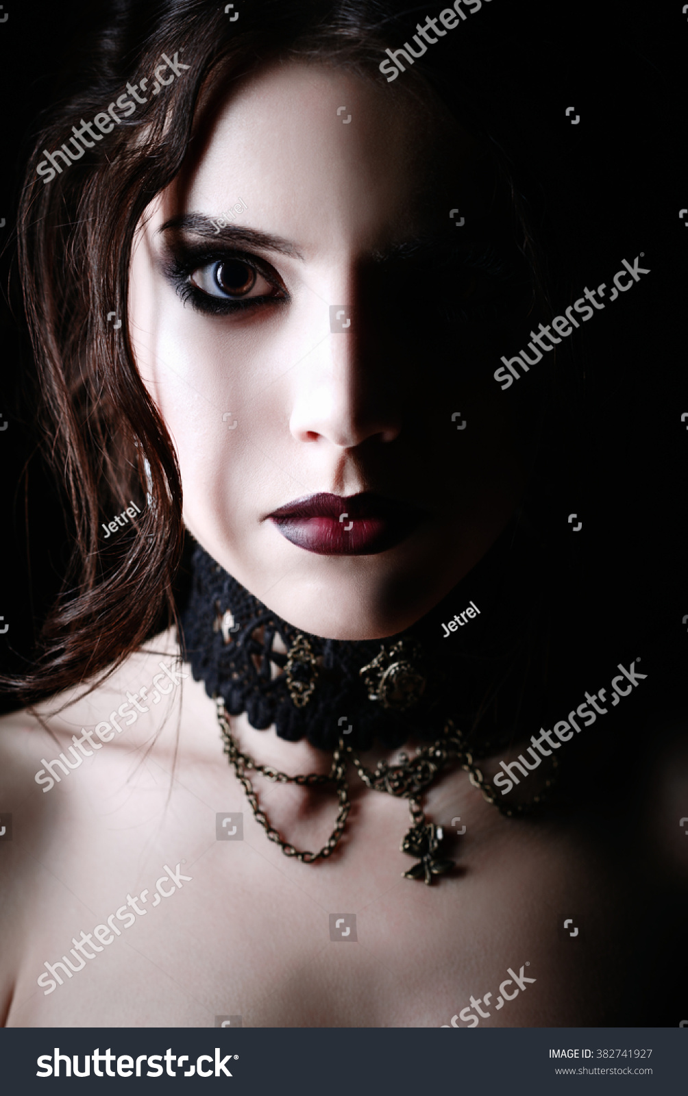 Closeup Portrait Beautiful Young Goth Girl Stock Photo 382741927 ...