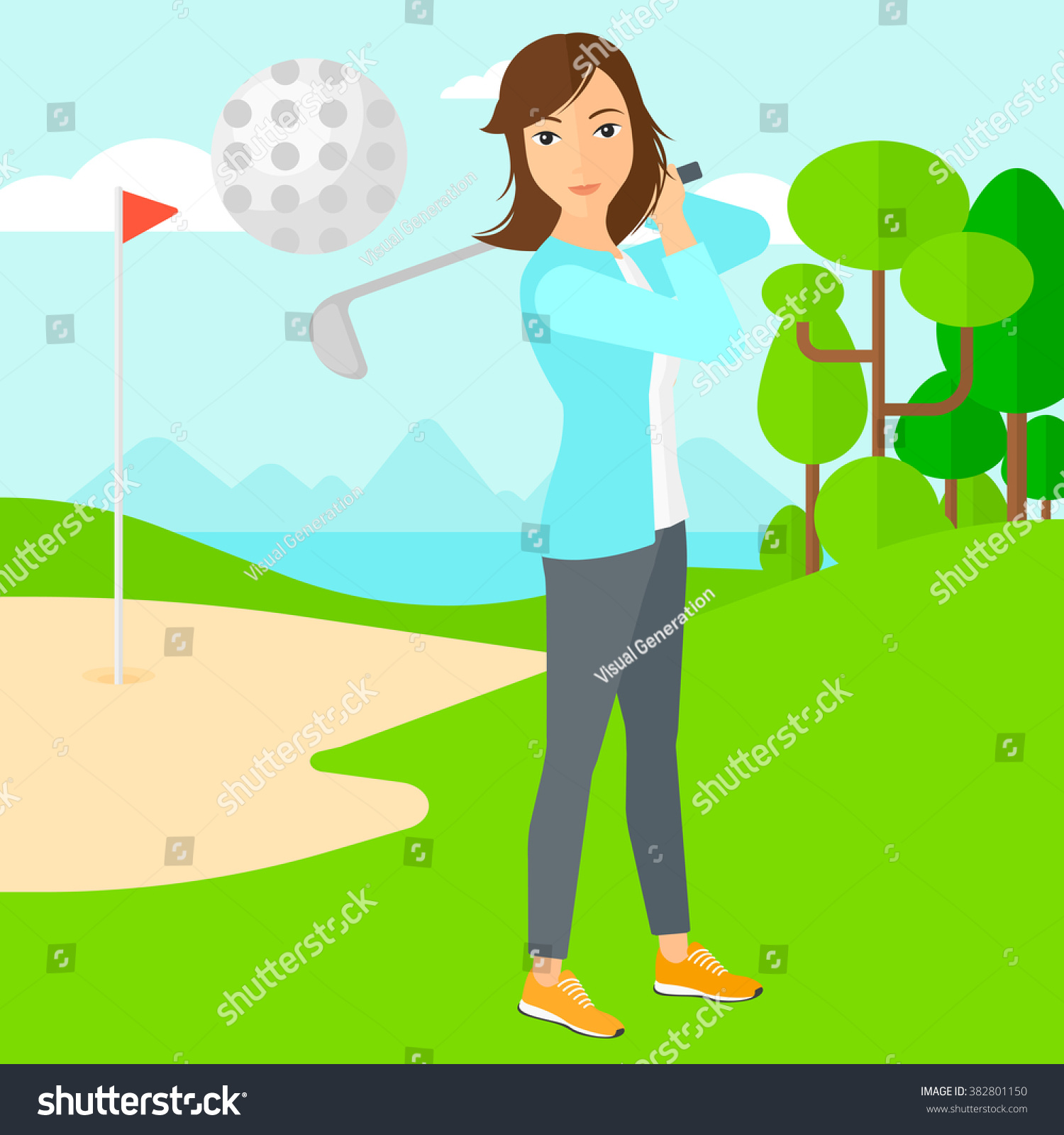 Golf Player Hitting Ball Stock Vector (Royalty Free) 382801150 ...