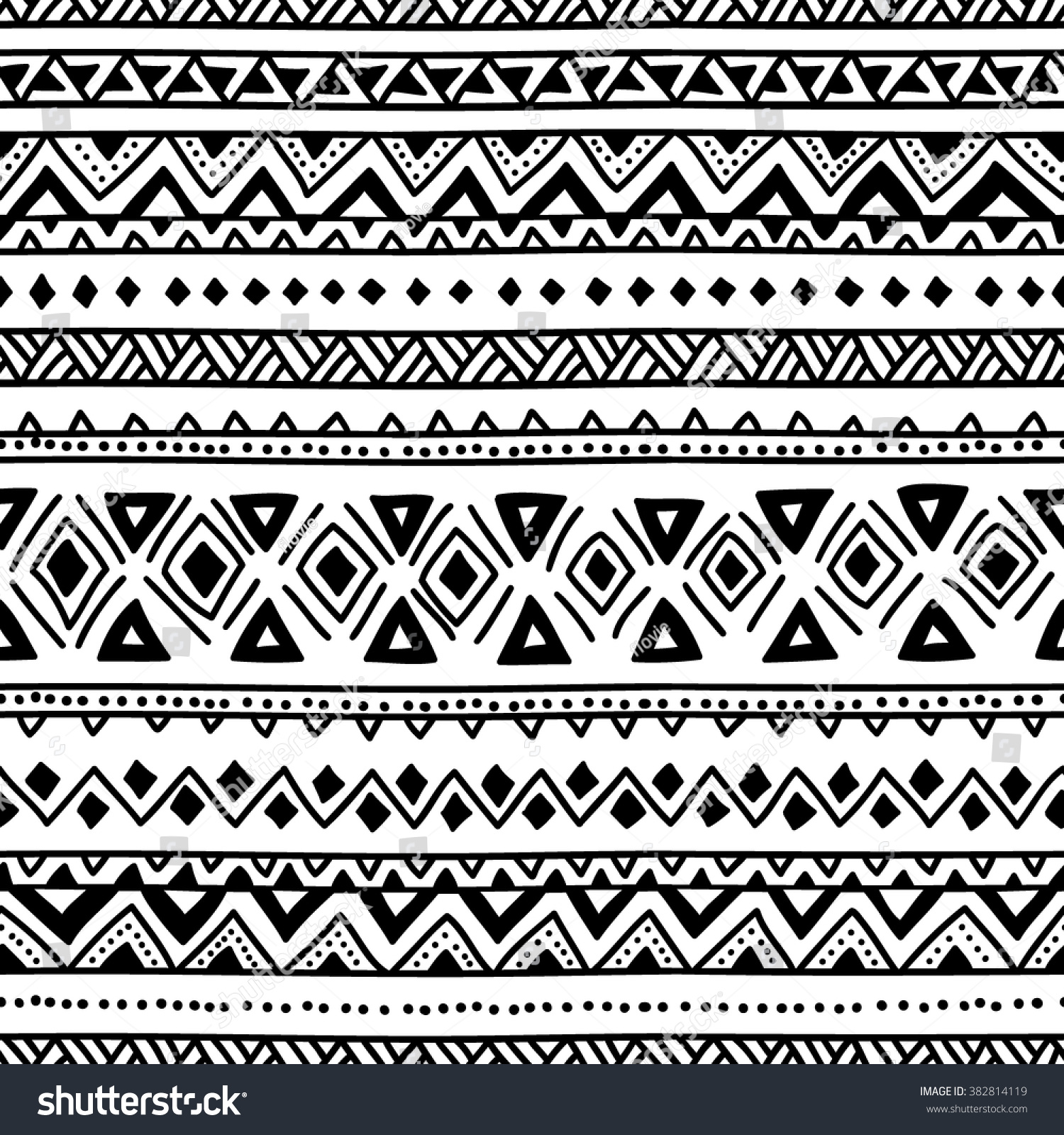 Black White Seamless Ethnic Background Vector Stock Vector (Royalty ...