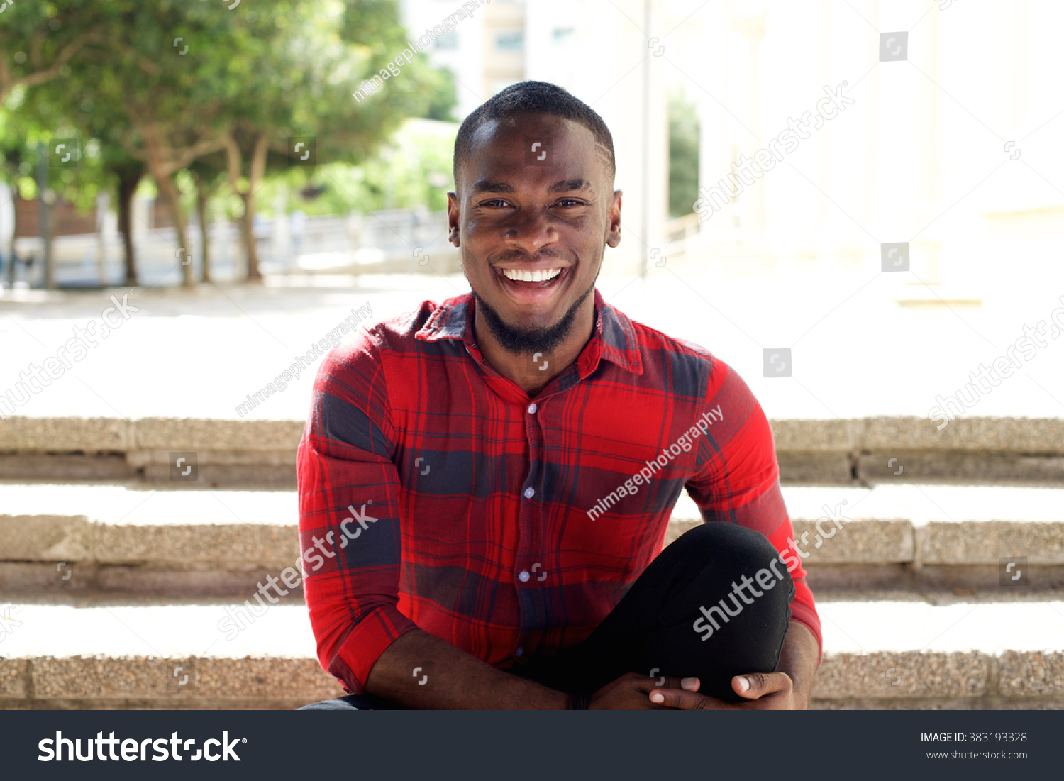 Close Portrait Smiling Young African Man Stock Photo 383193328 ...