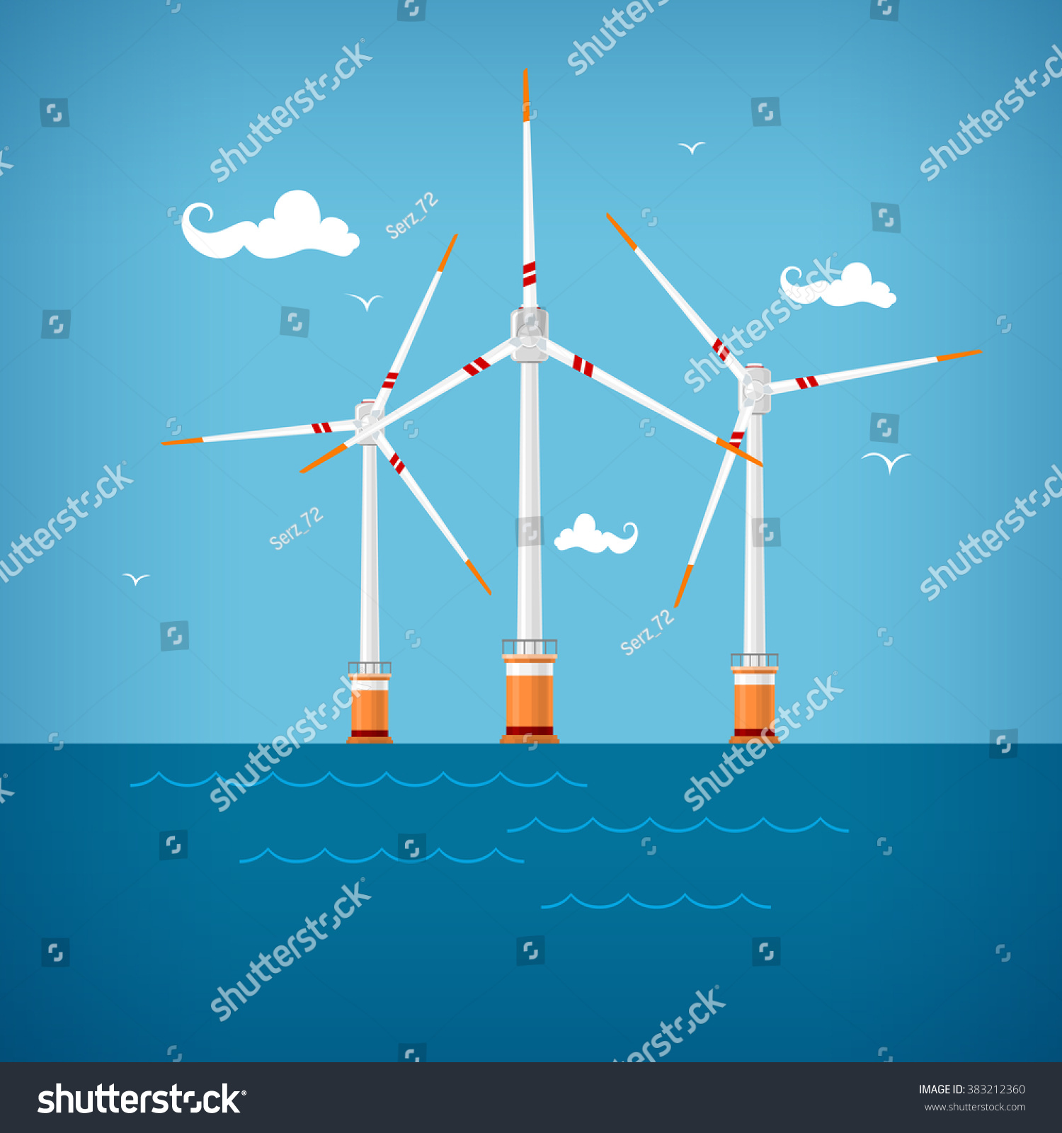 Horizontal Axis Wind Turbines Sea Off Stock Vector (Royalty Free ...